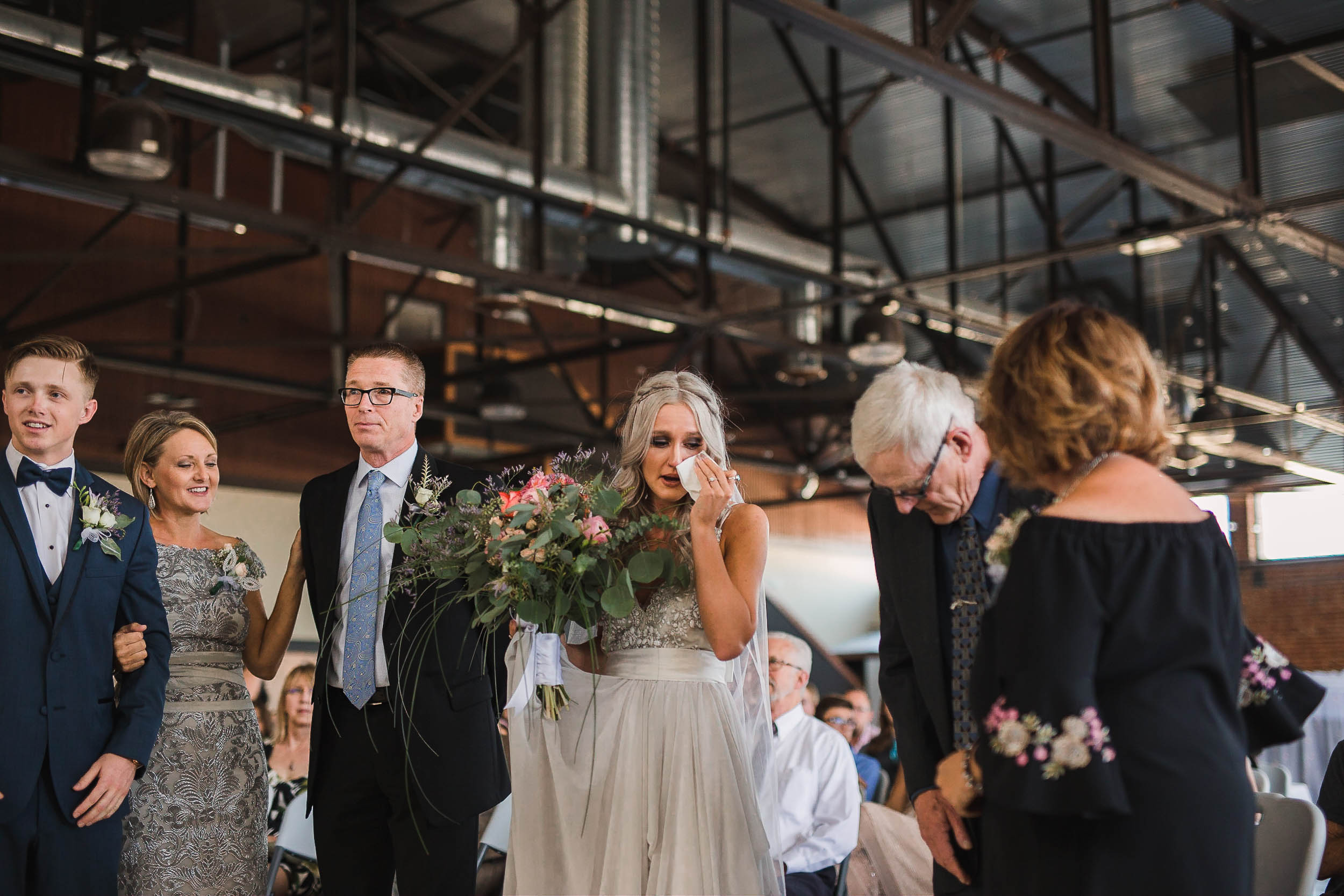 Emotional bride at wedding ceremony