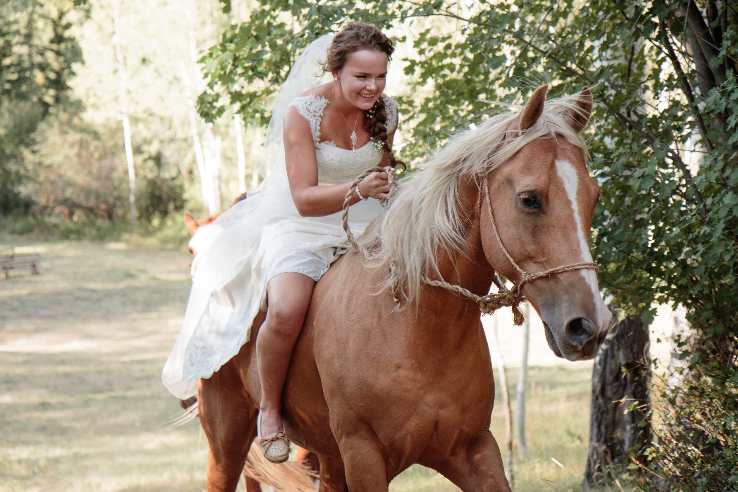 Bride Horse Ceremony Country Boho wedding
