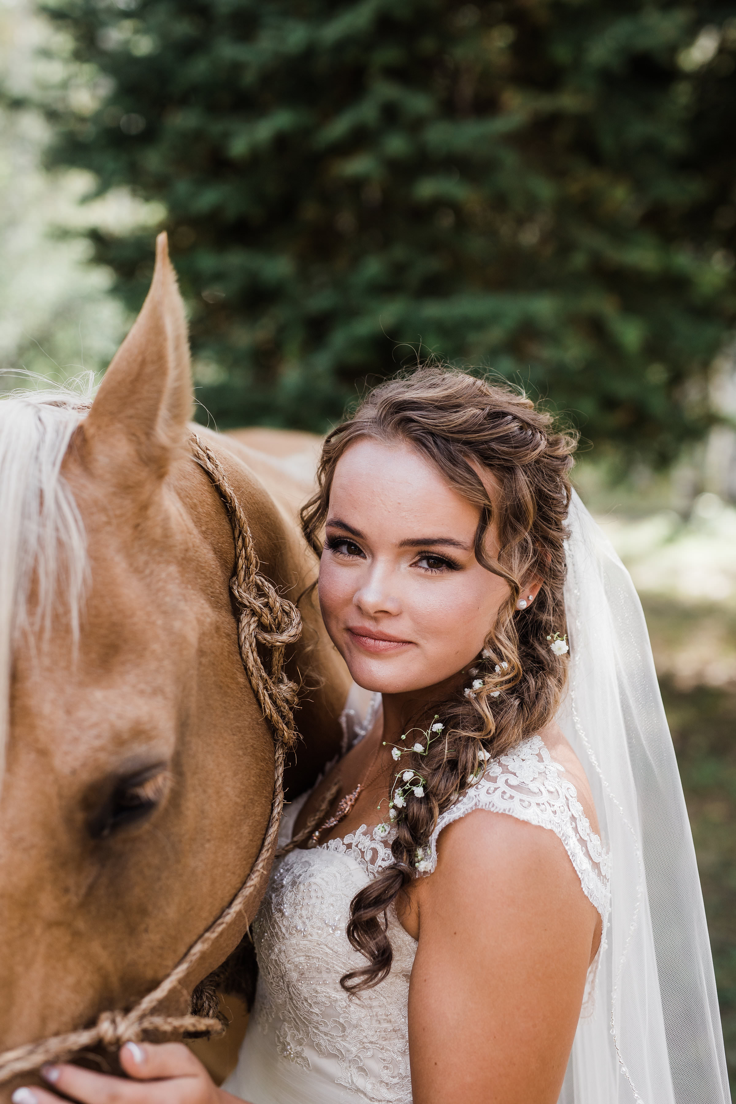 Bride Horse Portrait Intimate Wedding