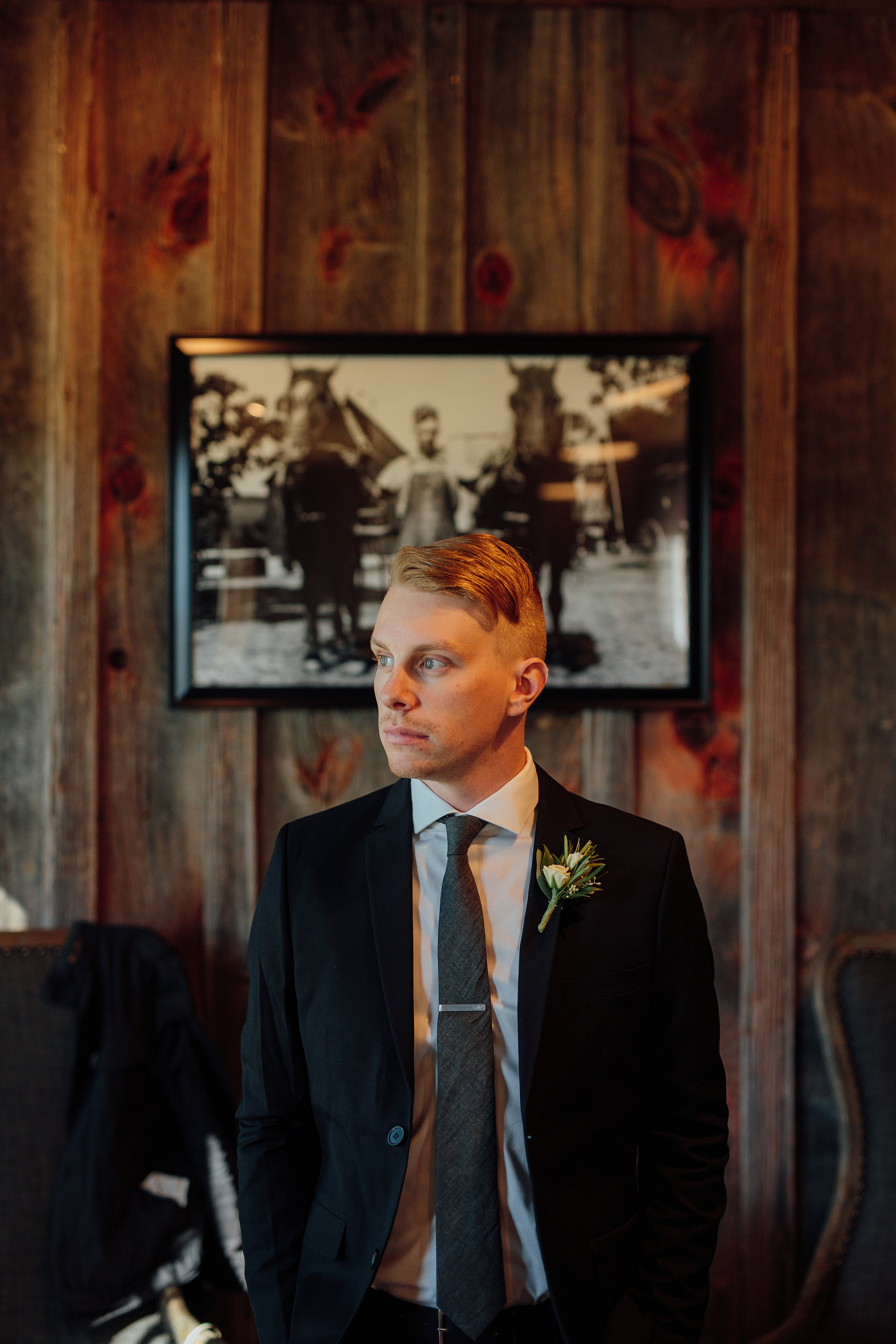 Modern portrait of a groom at his wedding near St. Paul Minnesota