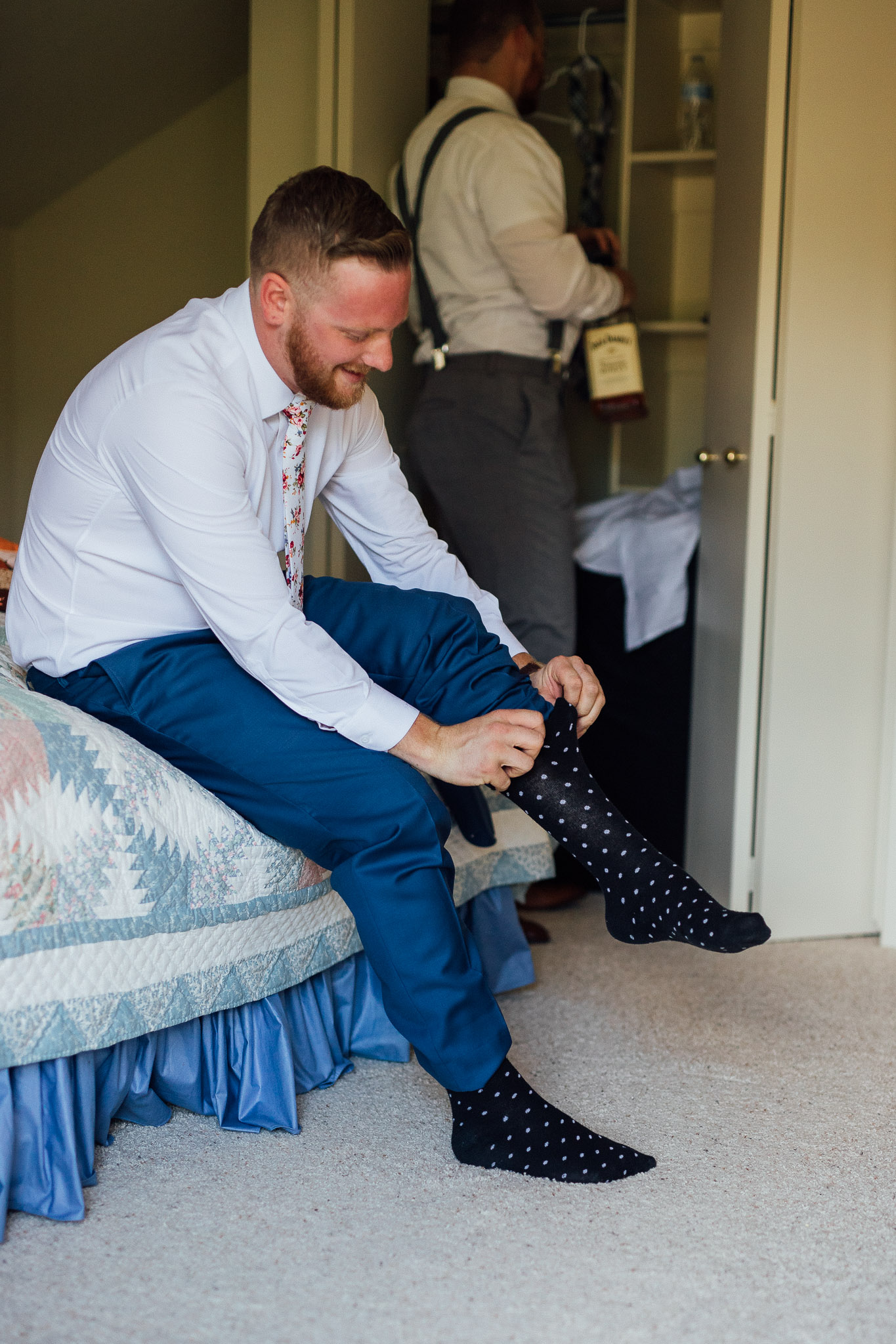 Groom getting ready on wedding day