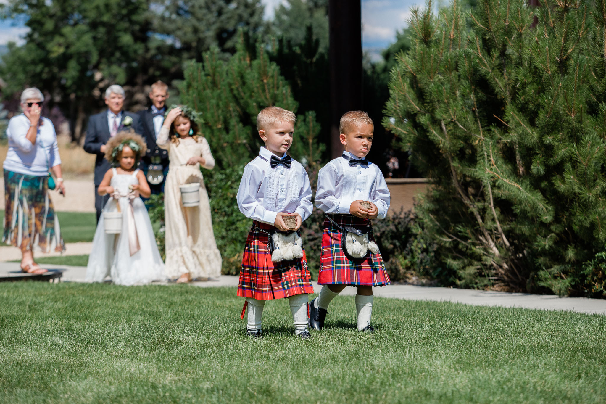 Scottish Ring Bearers during wedding ceremony
