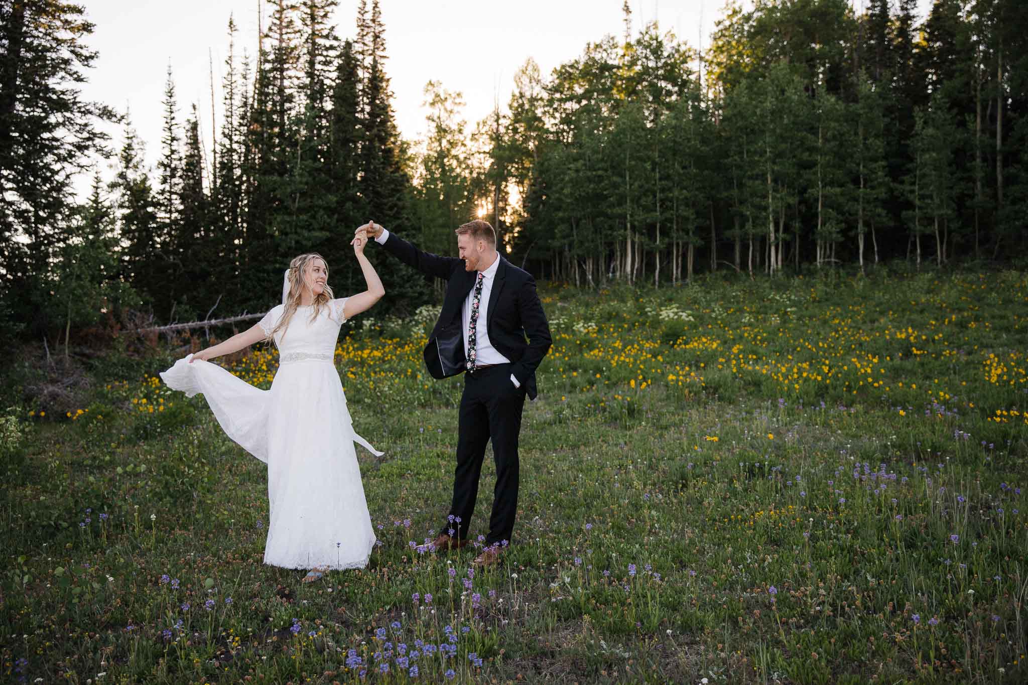 Bride and Groom pose for wedding portraits in Cedar Breaks National Monument