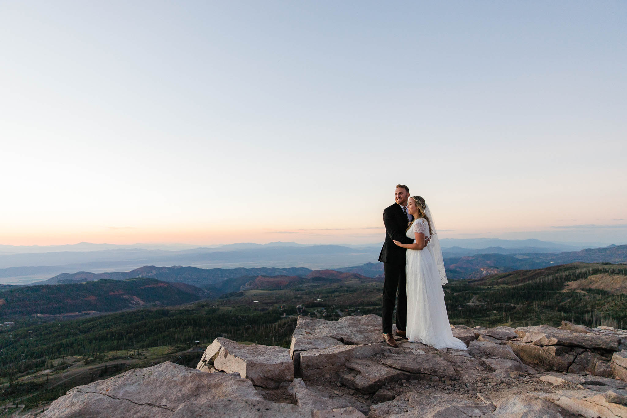 Bride and Groom pose for wedding portraits in Cedar Breaks National Monument