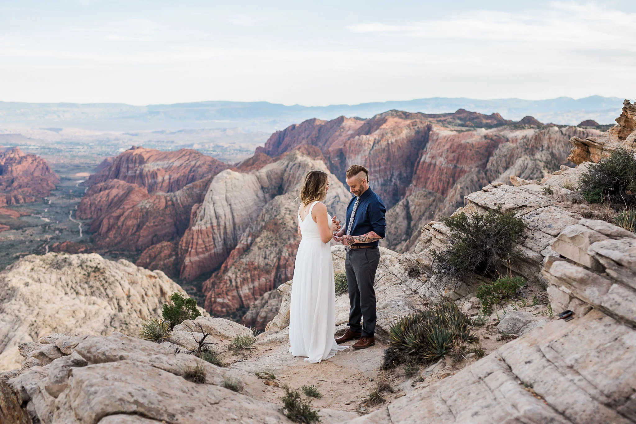 Couple renew their vows with an epic view of Snow Canyon State Park behind them in Utah