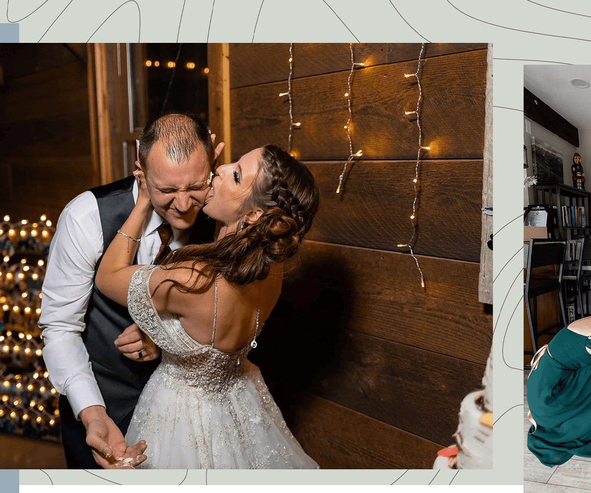 Bride licks cake off grooms face during their destination wedding in Glenwood Springs Colorado