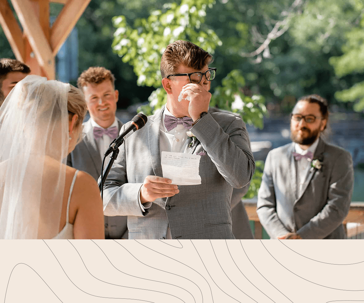 Groom cries while reading vows during his destination wedding in St. Cloud Minnesota