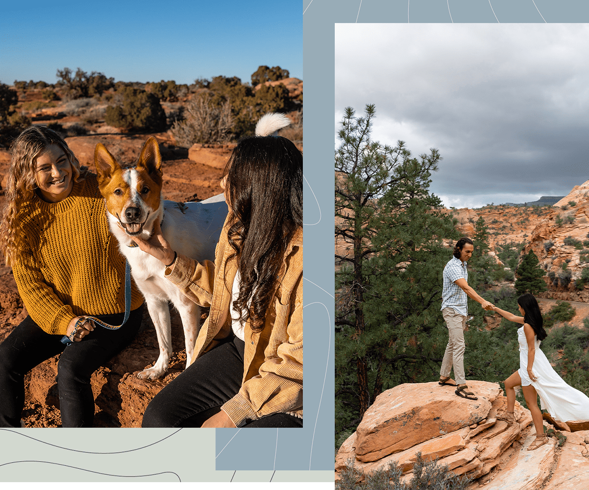 Couples photoshoot with dog in Moab Utah