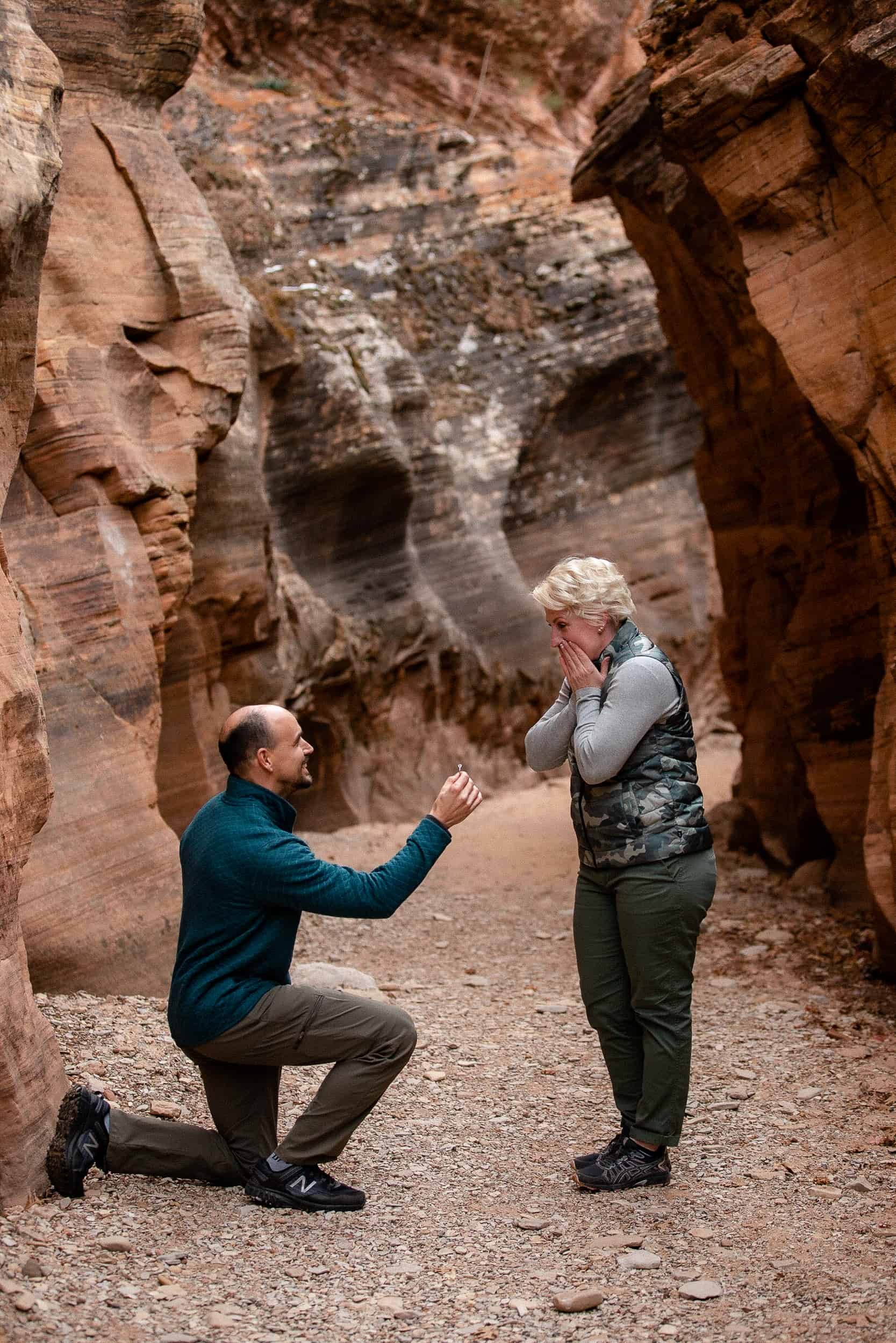 Surprise Proposal in a slot canyon in Utah