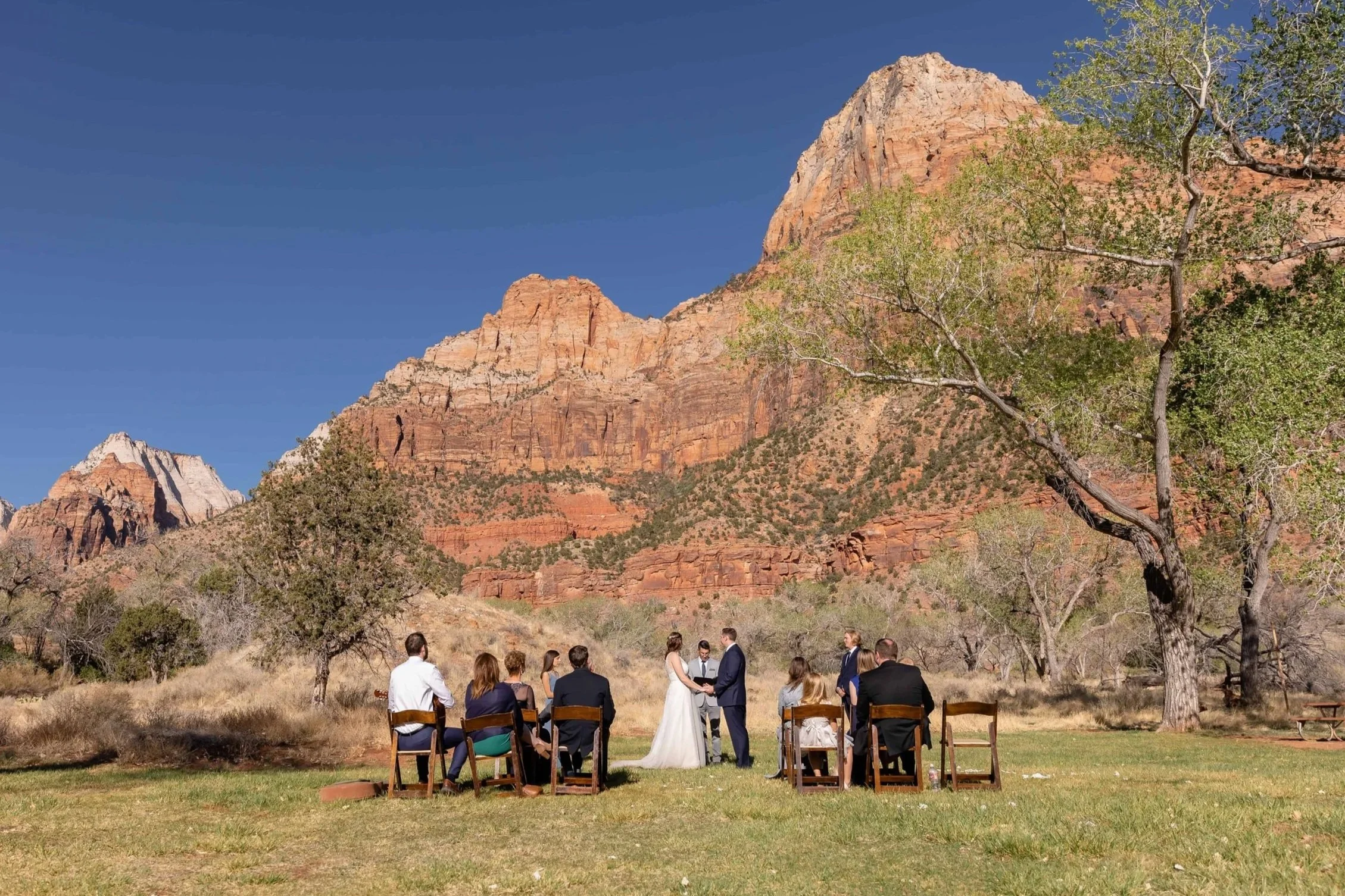 Intimate wedding ceremony at the Zion nature center north lawn