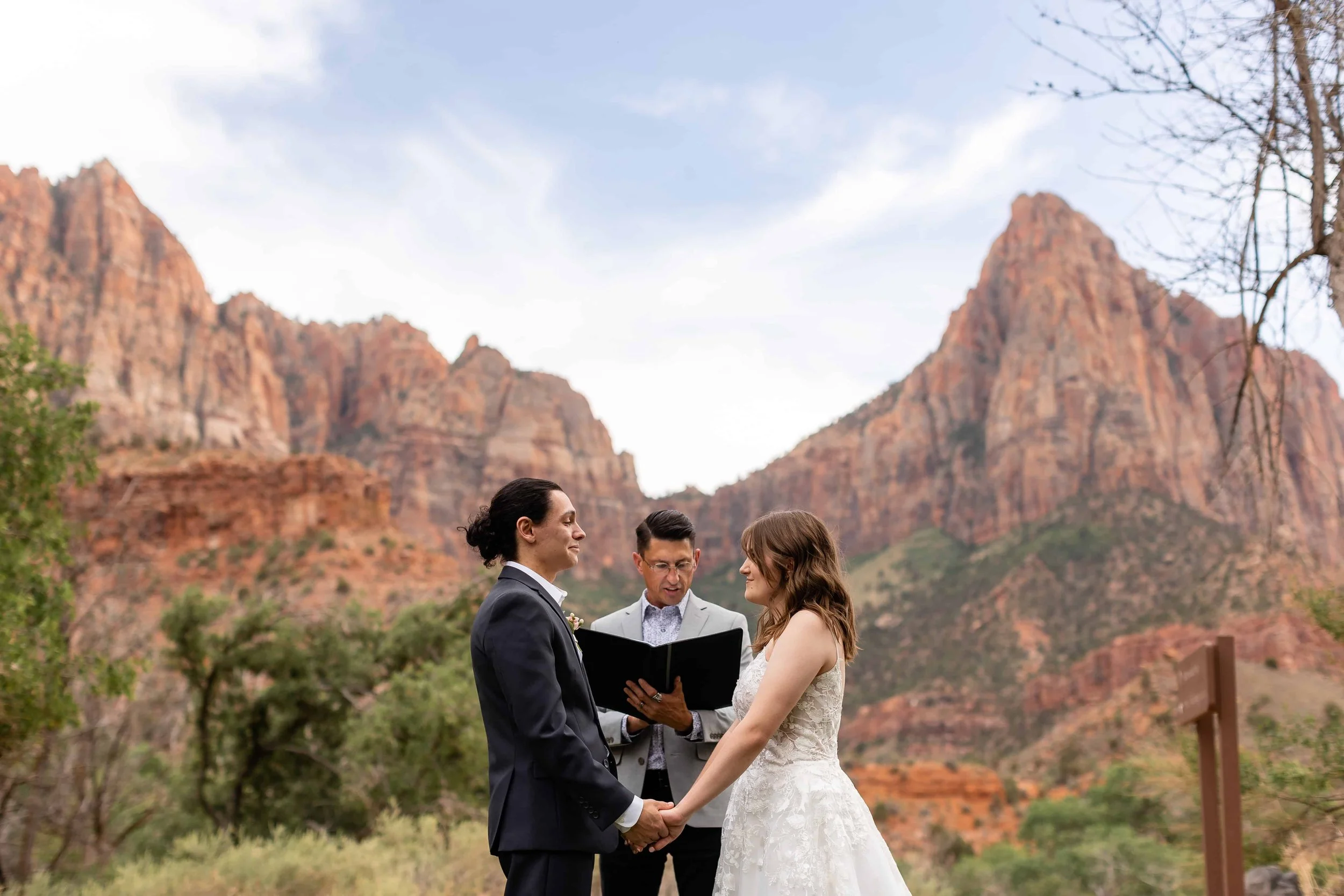 Intimate wedding ceremony at Zion south campground amphitheater