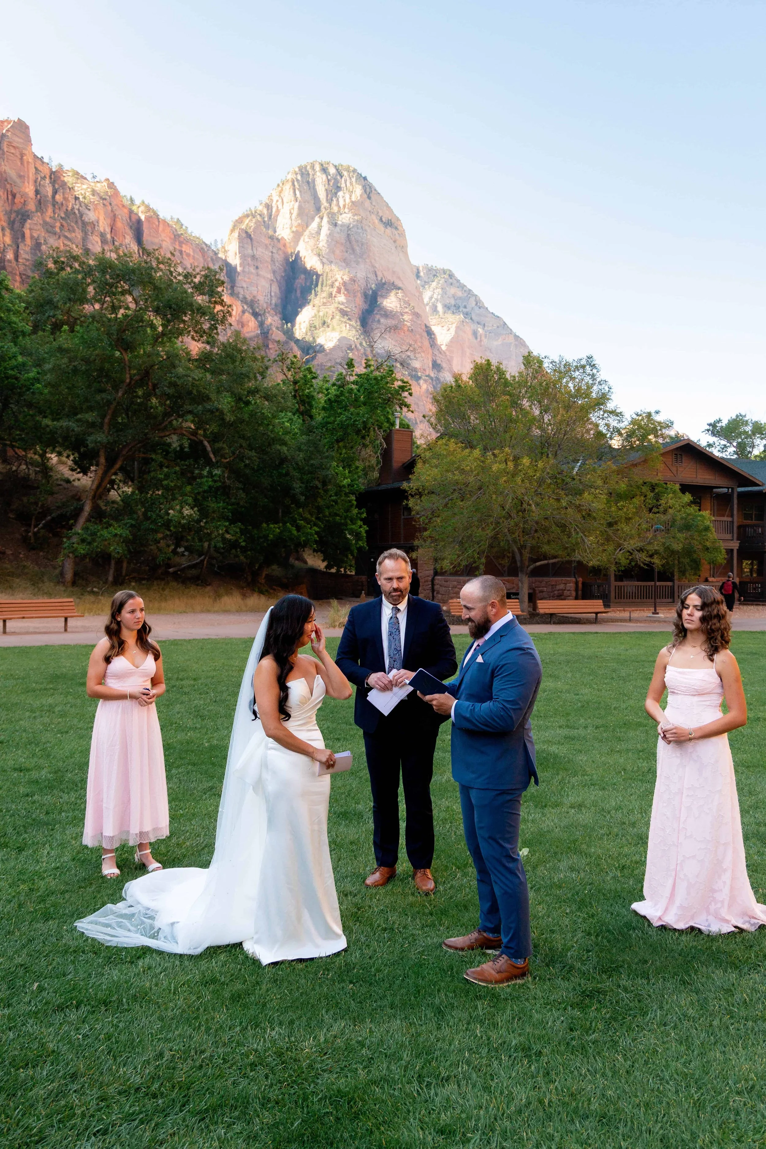Intimate wedding ceremony at Zion Lodge Lawn