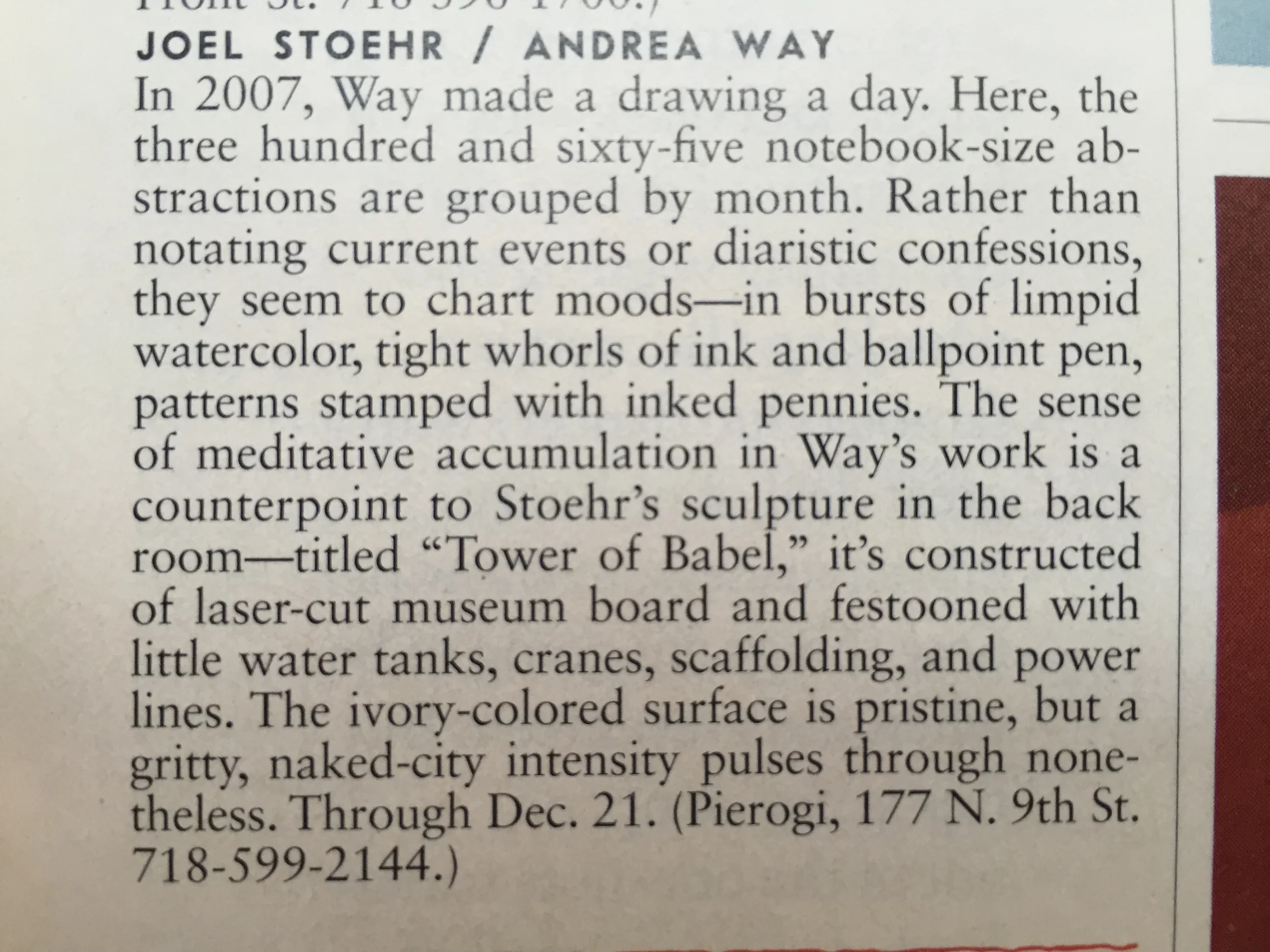 Exhibition Review, The New Yorker, Goings On About Town, December 8, 2008