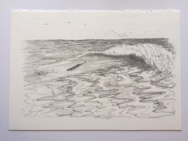 Shore Break Bass and Bait, pencil on paper, 7" x 10"