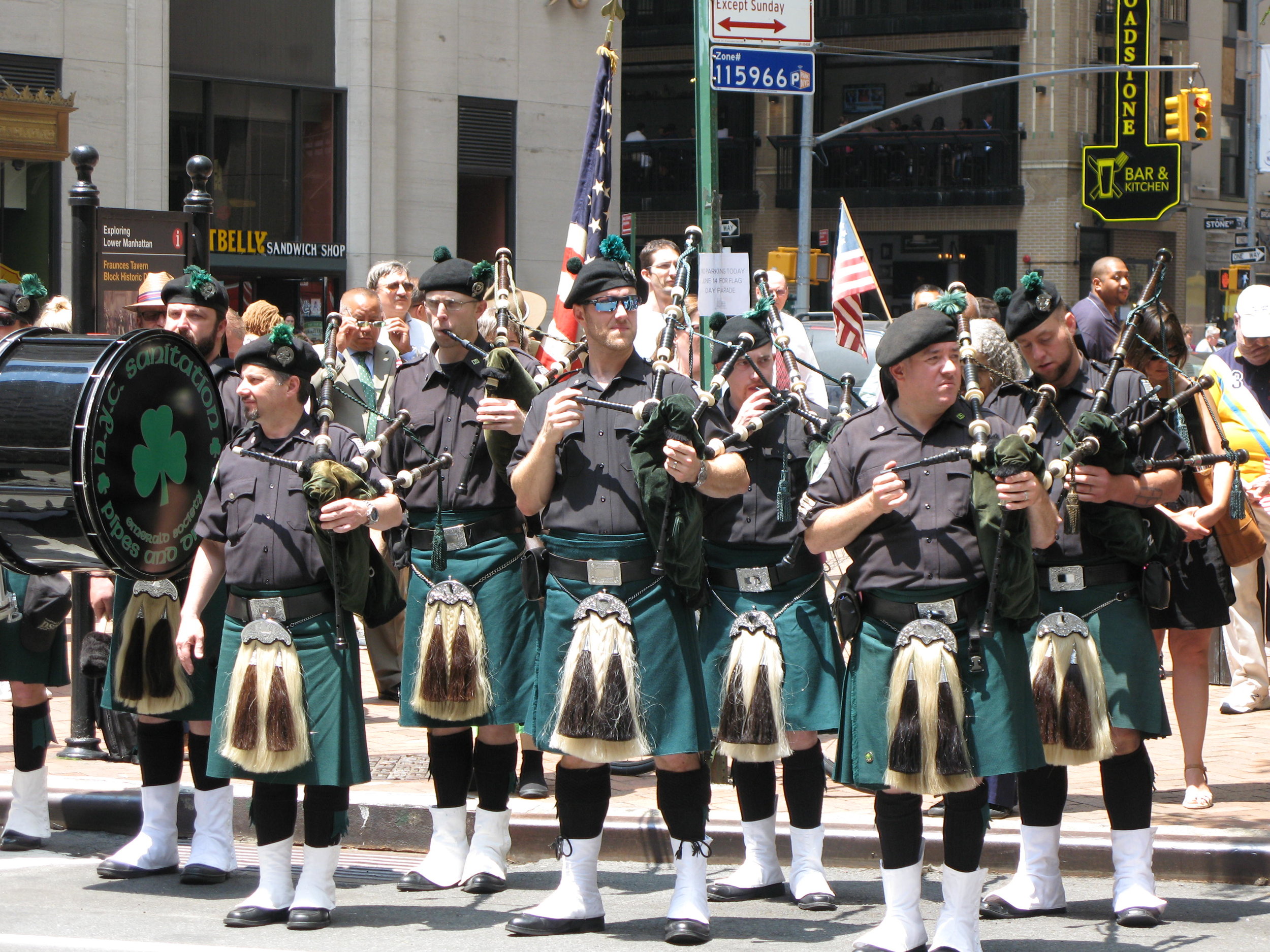 Flag Day 2017 NYC Dept of Sanitation Pipes & Drums of the Emerald Society.JPG