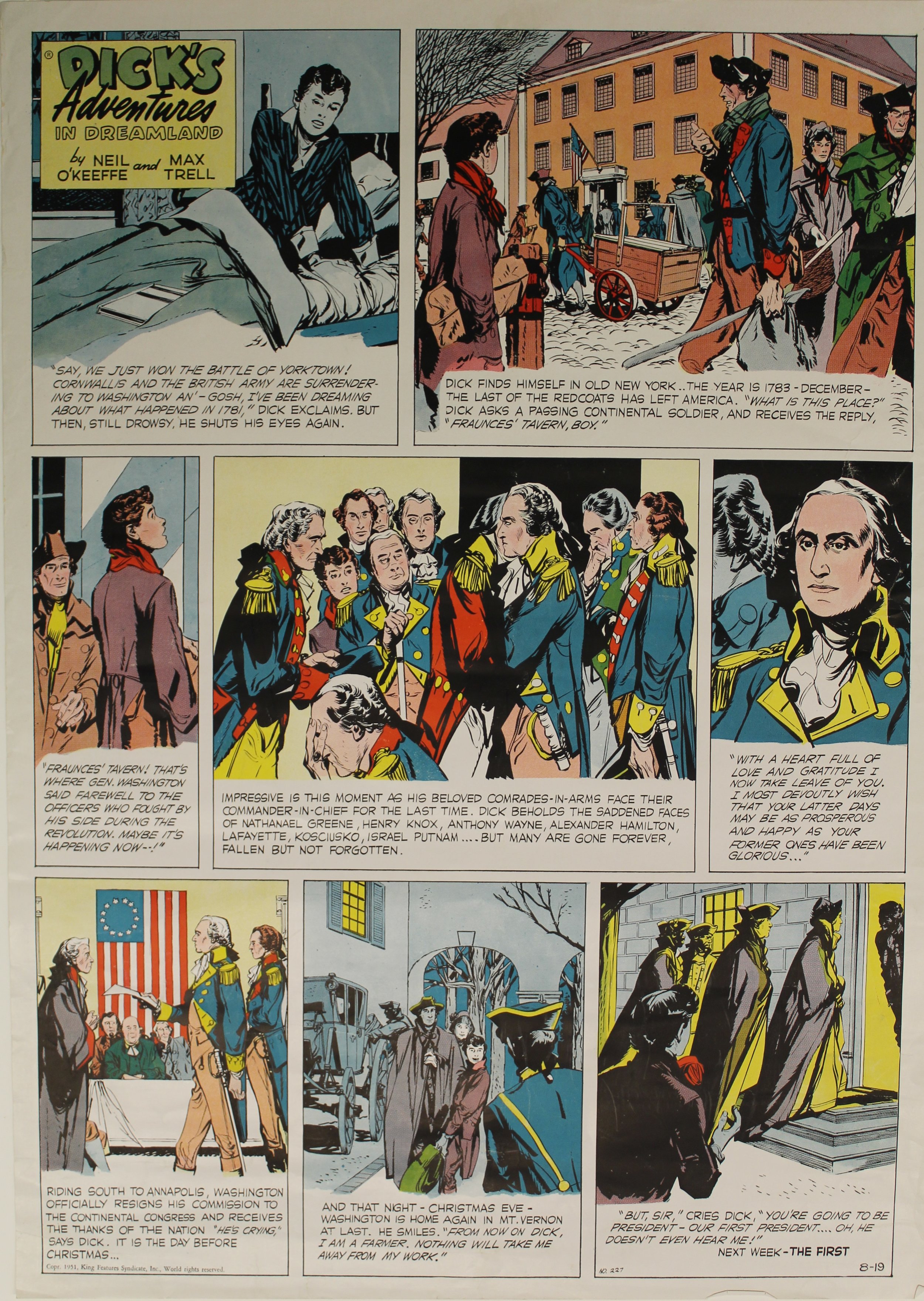 Dick's Adventure in Dreamland, No. 227 ~ Neil O'Keeffe (Artist) & Max Trell (Writer) Published by King Features Syndicate, Inc. ~ Colored Print ~ New York, NY, Oct. 17 1951 Collection of Fraunces Tavern® Museum
