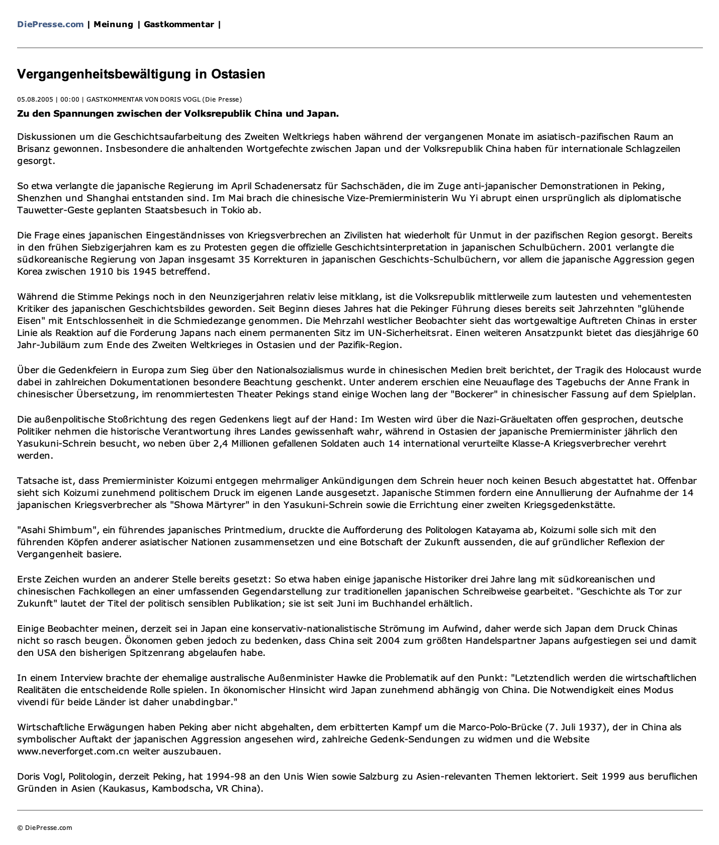 Vergangenheitsbewältigung in Ostasien