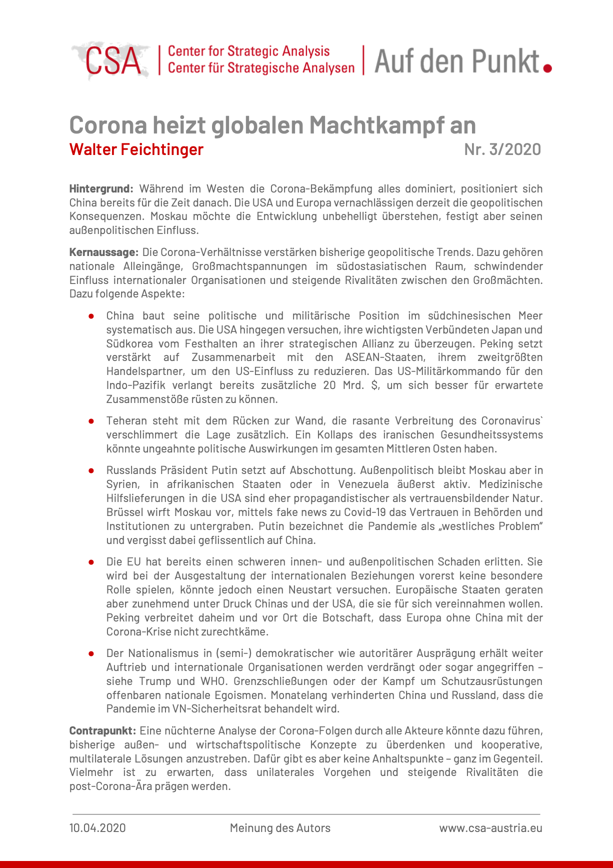 Corona heizt globalen Machtkampf an