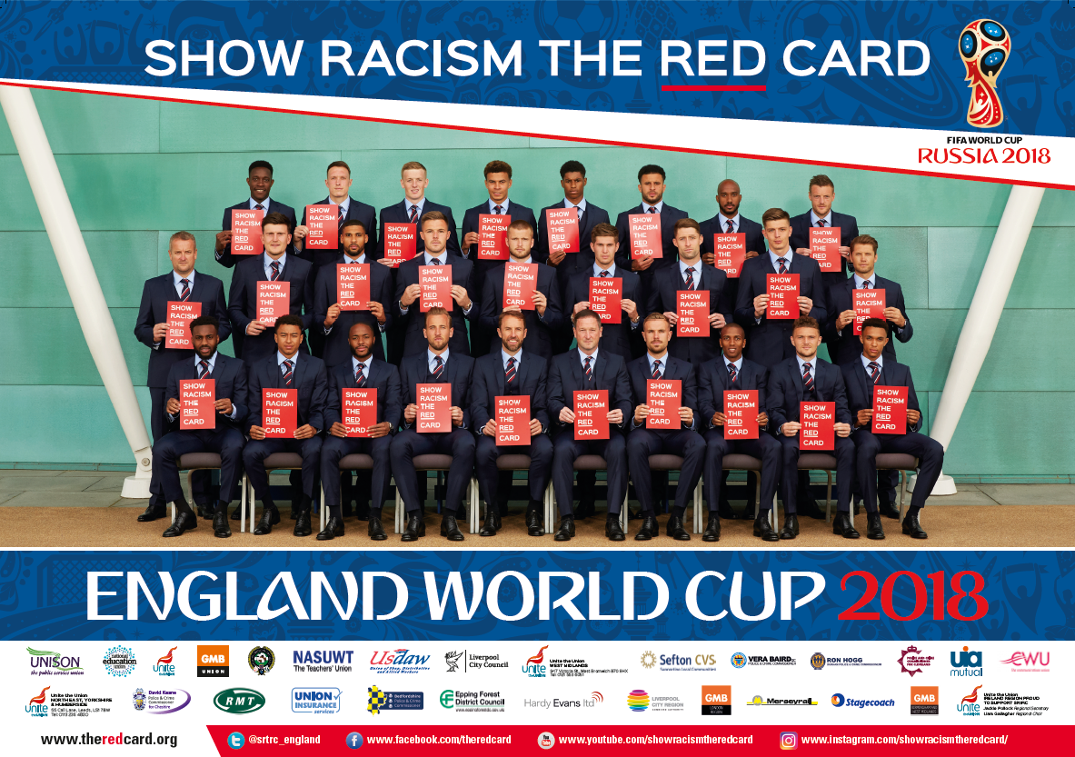 Show Racism the Red Card - Luther Blissett & Show Racism the Red Card  launch official England World Cup 2018 Poster in partnership with UNISON