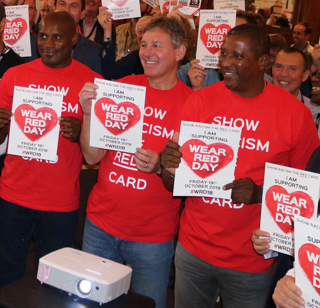 Viv Anderson, Bryan Robson and Frank Sinclair show their support for Show Racism the Red Card