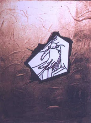 "De la nature du modèle d'Art", fragment, 1983.Peinture acrylique sur toile, reproduction de tableaux, collages, dessins à l'encre de chine, 27 X 35 cm chaque.