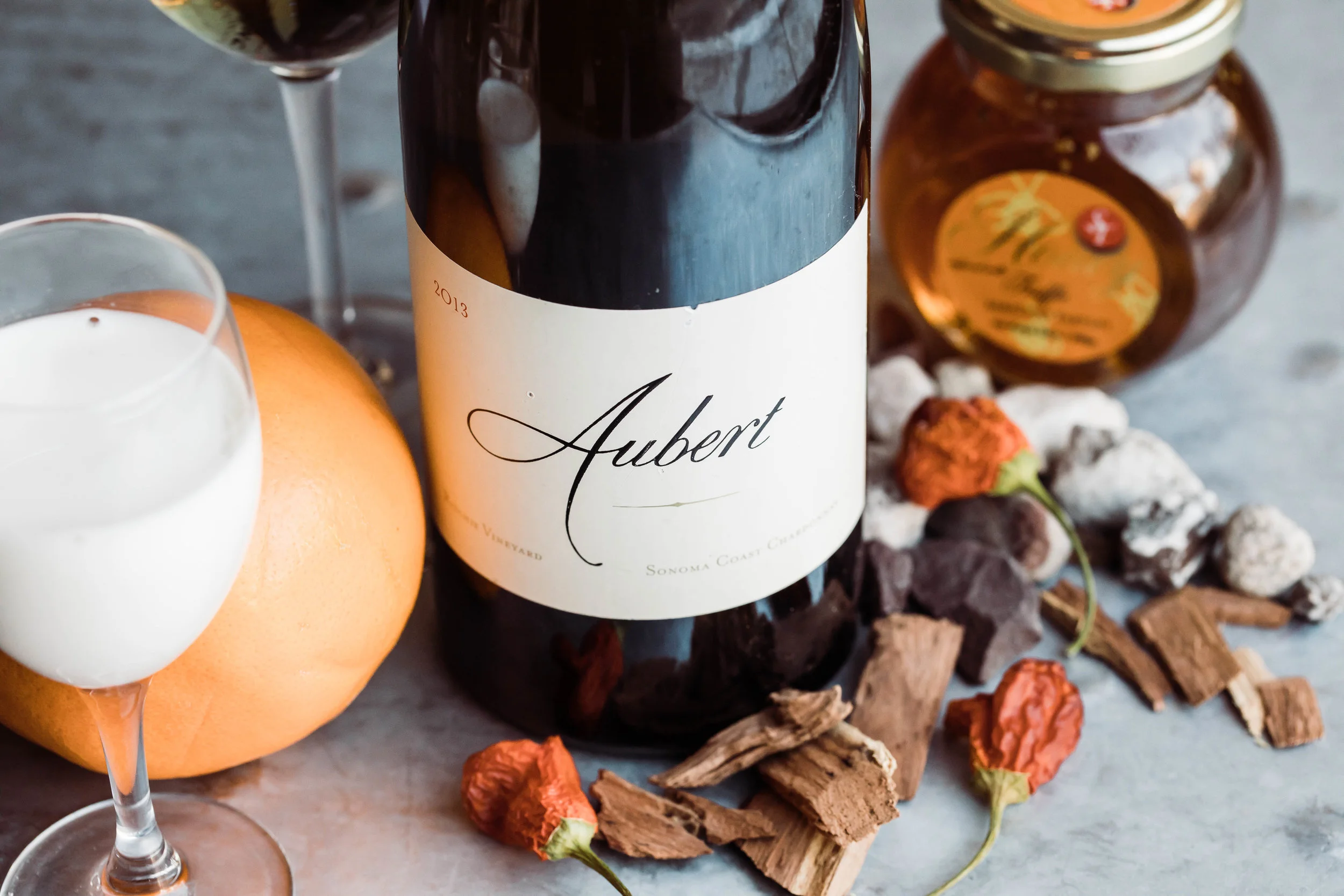 2013 Aubert Chardonnay, Ritchie Vineyard. Notes of honey, dried flowers, citrus, oak, with a creamy finish.
