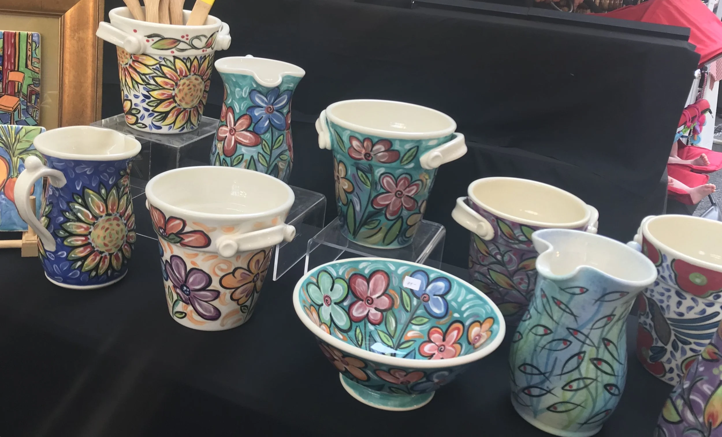 A selection of colorful ceramics from Rikki Taylor of Taylor Pottery