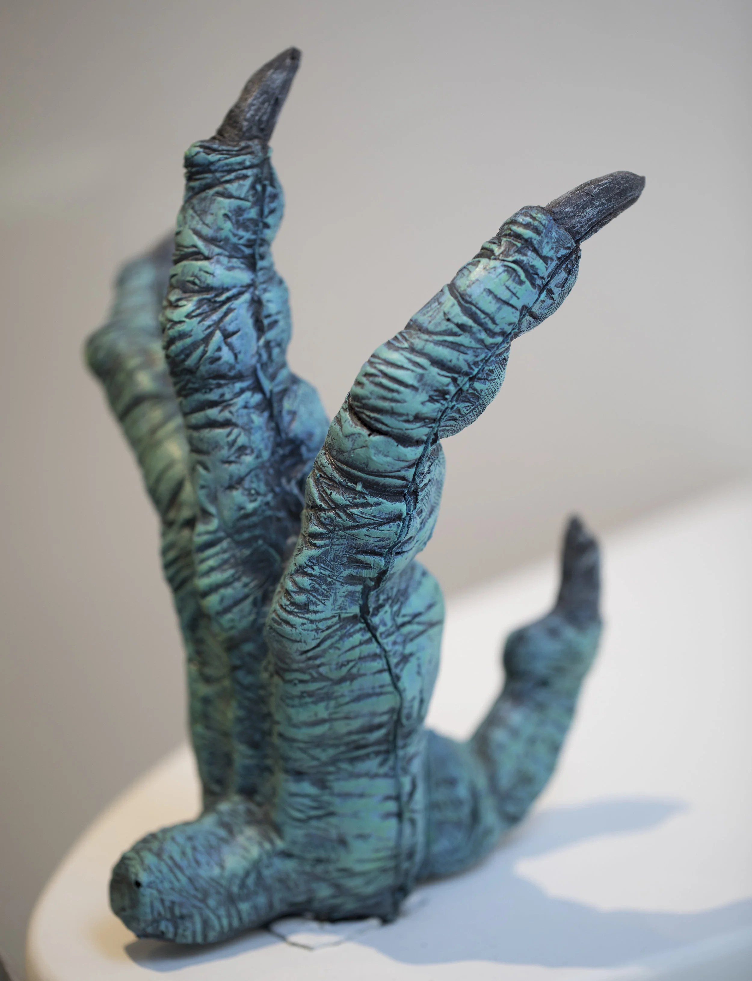 Soil Gallery Seattle, WA. Buzzard Exploded: Claw. Buzzard Exploded: Claw. Cast Silicone, Latex, Fiberglass, Urethane. Viewer can articulate fingers by pulling on tabs.