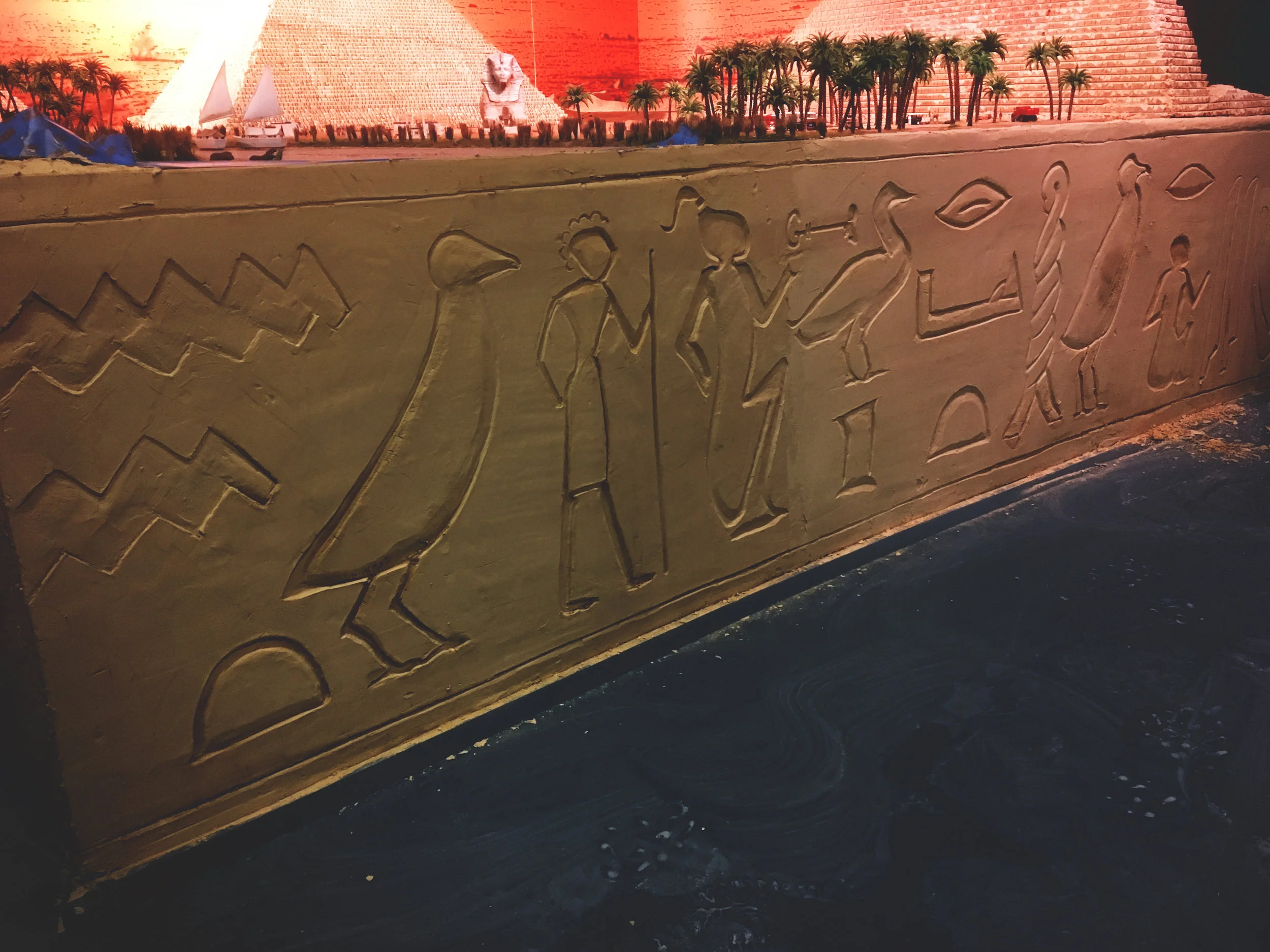 Gulliver’s Gate Time Square. Manhattan, NY. Egypt Wall. Carved Plaster with Tint.