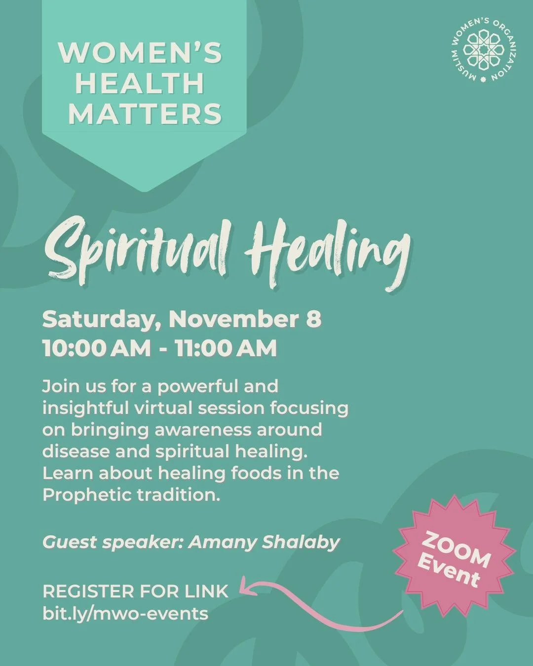 Our Women's Health Matters series about taking control of our health continues!

Join us for a powerful and insightful session as part of our Women&rsquo;s Health Matters series, focusing on an important topic: Spiritual Healing. We will bring awaren