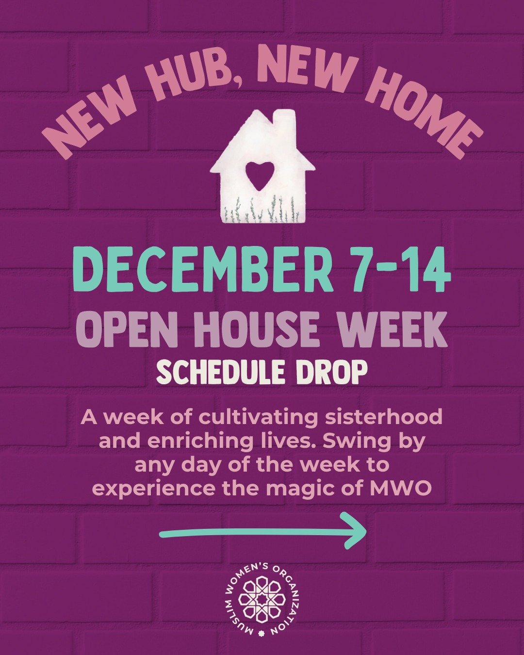 IT'S HERE! 📅✨

Your complete OPEN HOUSE WEEK schedule!

December 7-14 | A week to experience what MWO is all about 💕

This is YOUR chance to:
✨ See our new space
✨ Experience our programs
✨ Meet the community
✨ Discover what we're building together