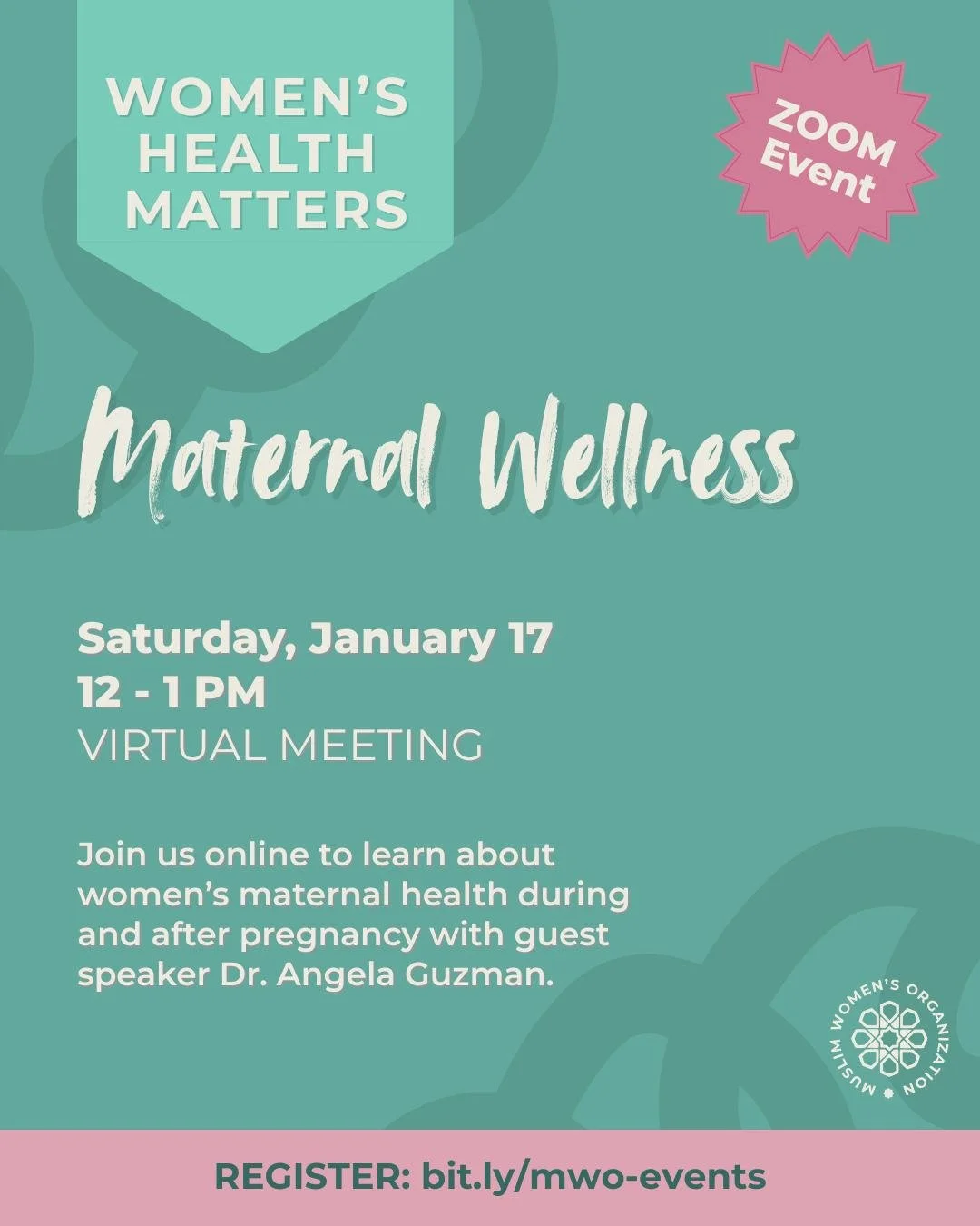 This month from our Women's Health Matters team: A meaningful conversation about maternal health with Dr. Angela Guzman. We'll be covering the following topics as they relate to pregnant and post-partum women:

- Physical Health
- Psychological Healt