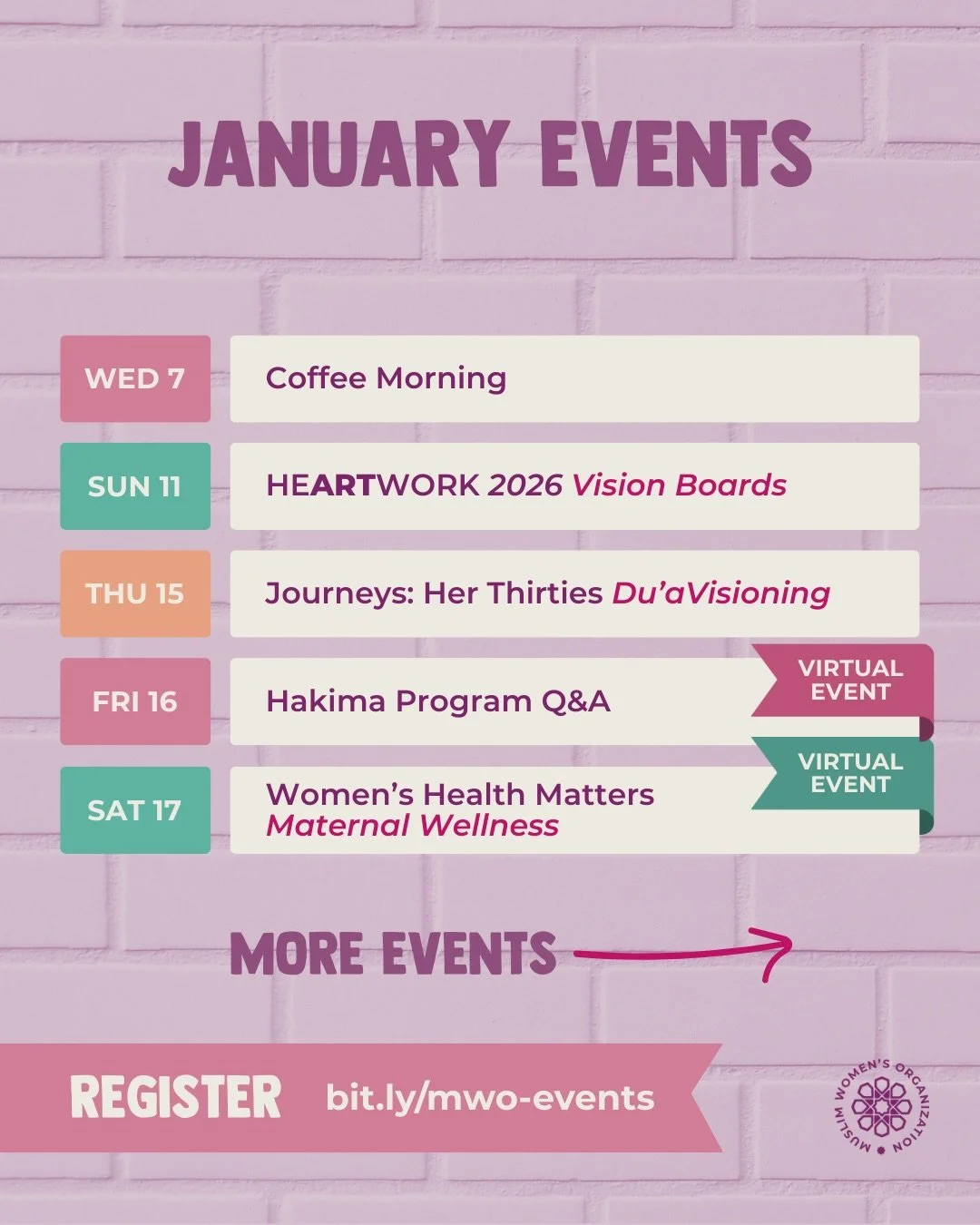 Have you been looking for an opportunity to connect with other Muslim women? This month is packed with options. Learn more at the events link in our bio 💗