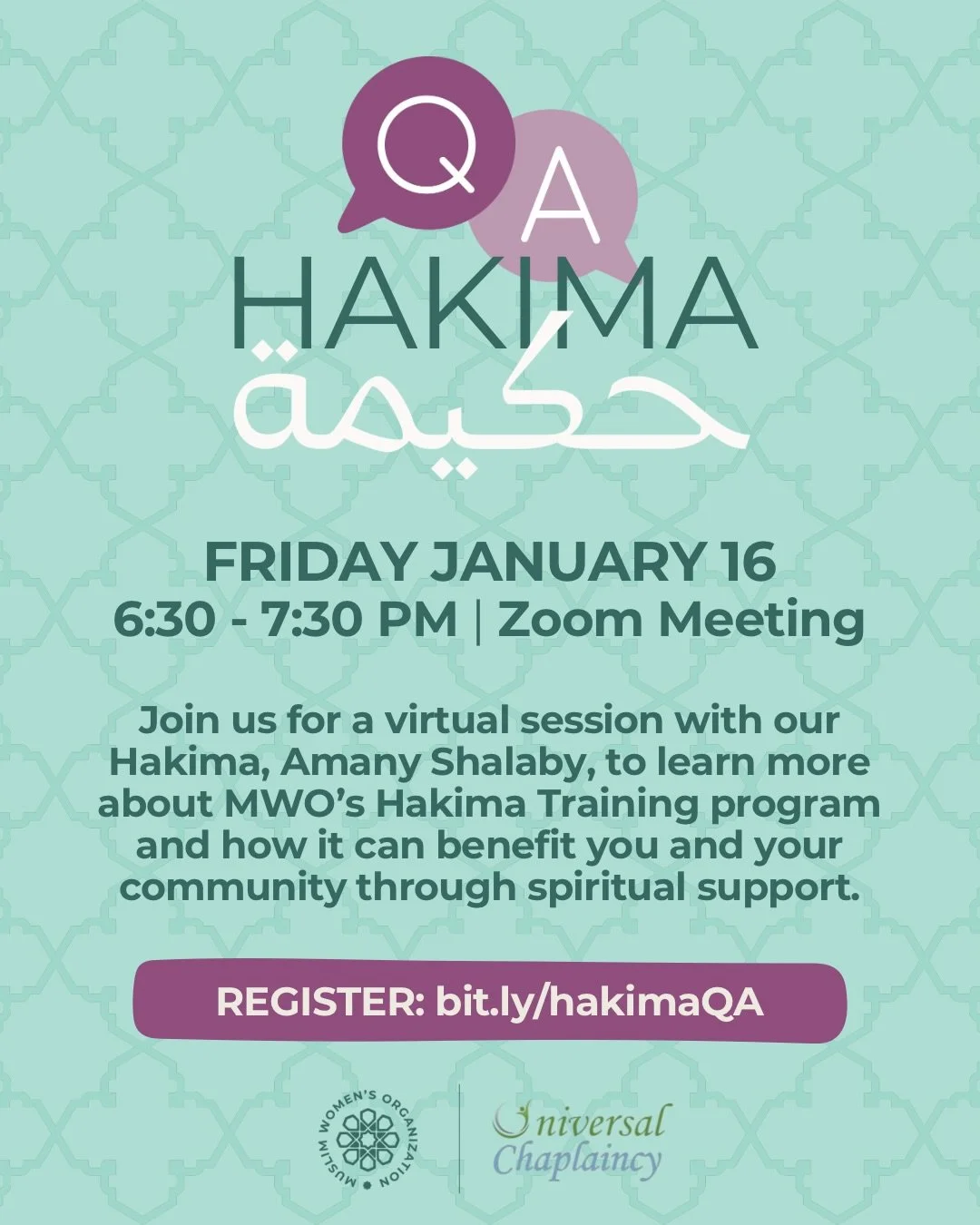 ✨Do you feel called to support your community in times of need?✨

Spring semester starts soon for MWO&rsquo;s Hakima Training Program!

Join us for a special Q&amp;A session online with our Hakima &amp; instructor, Amany Shalaby on Friday 1/16 to lea