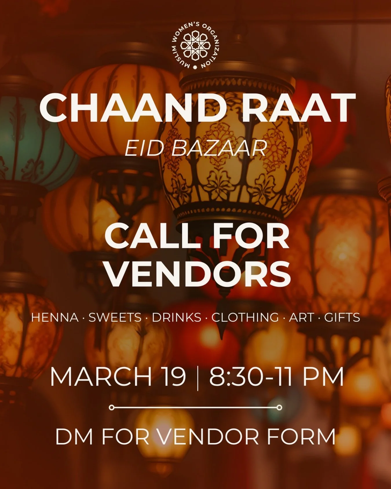 Calling Orlando&rsquo;s Muslim women-owned businesses to participate in our first ever Chaand Raat bazaar at the MWO HUB!

Henna, sweets, chai, coffee, clothing, art. If you make it, bake it or create it, we&rsquo;d love to feature your business.

🌙