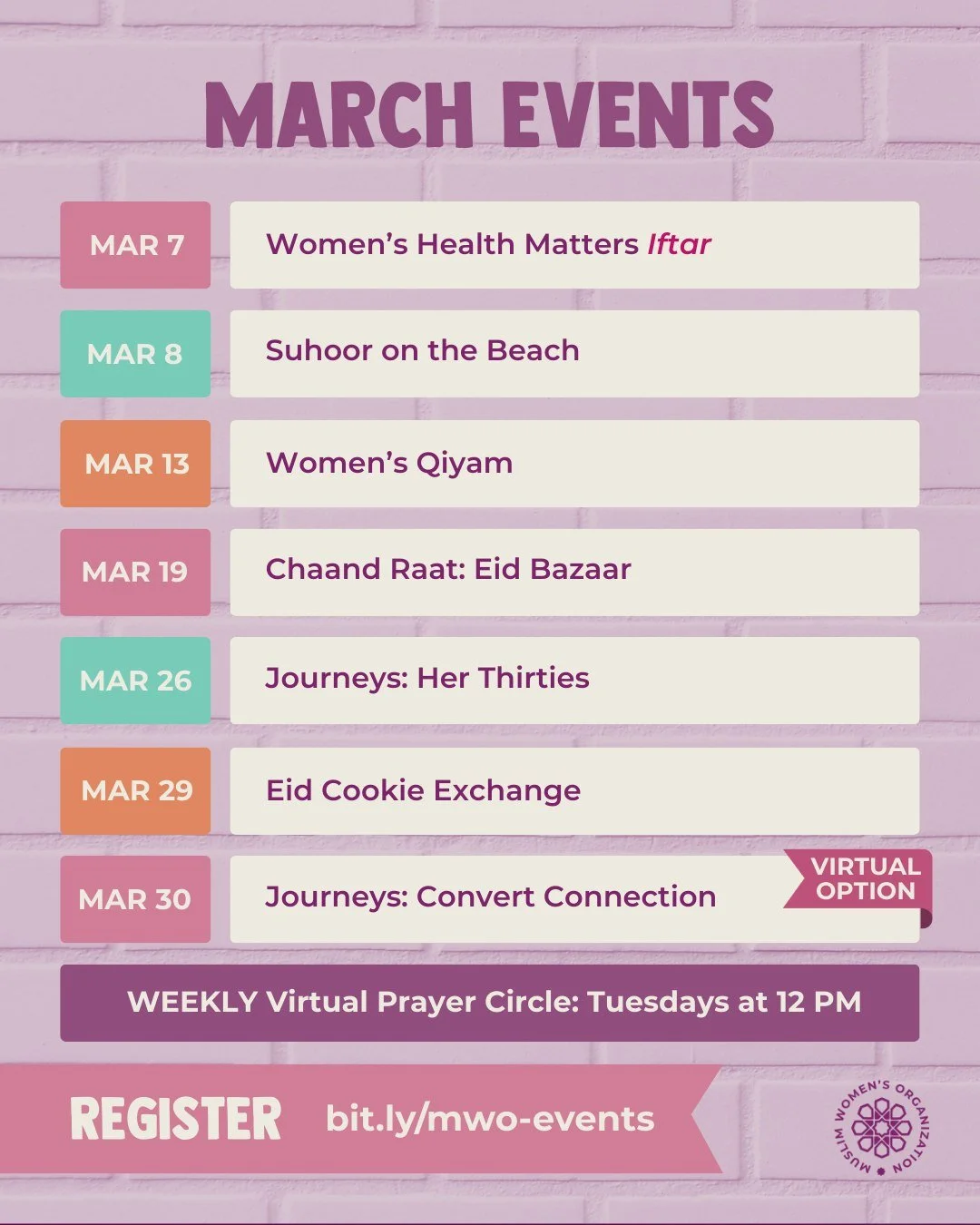 Check out everything we have coming up in March and register at the link in our bio. We can't wait to see you! 💜