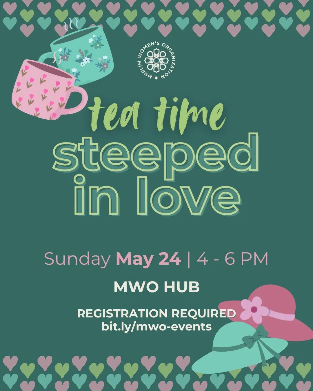 Join us for a cup of tea. 

A warm, welcoming space where Muslim women can connect, uplift one another, build sisterhood, and grow spiritually while enjoying meaningful conversation over snacks and refreshments.

Bonus: Come dressed for a tea party a