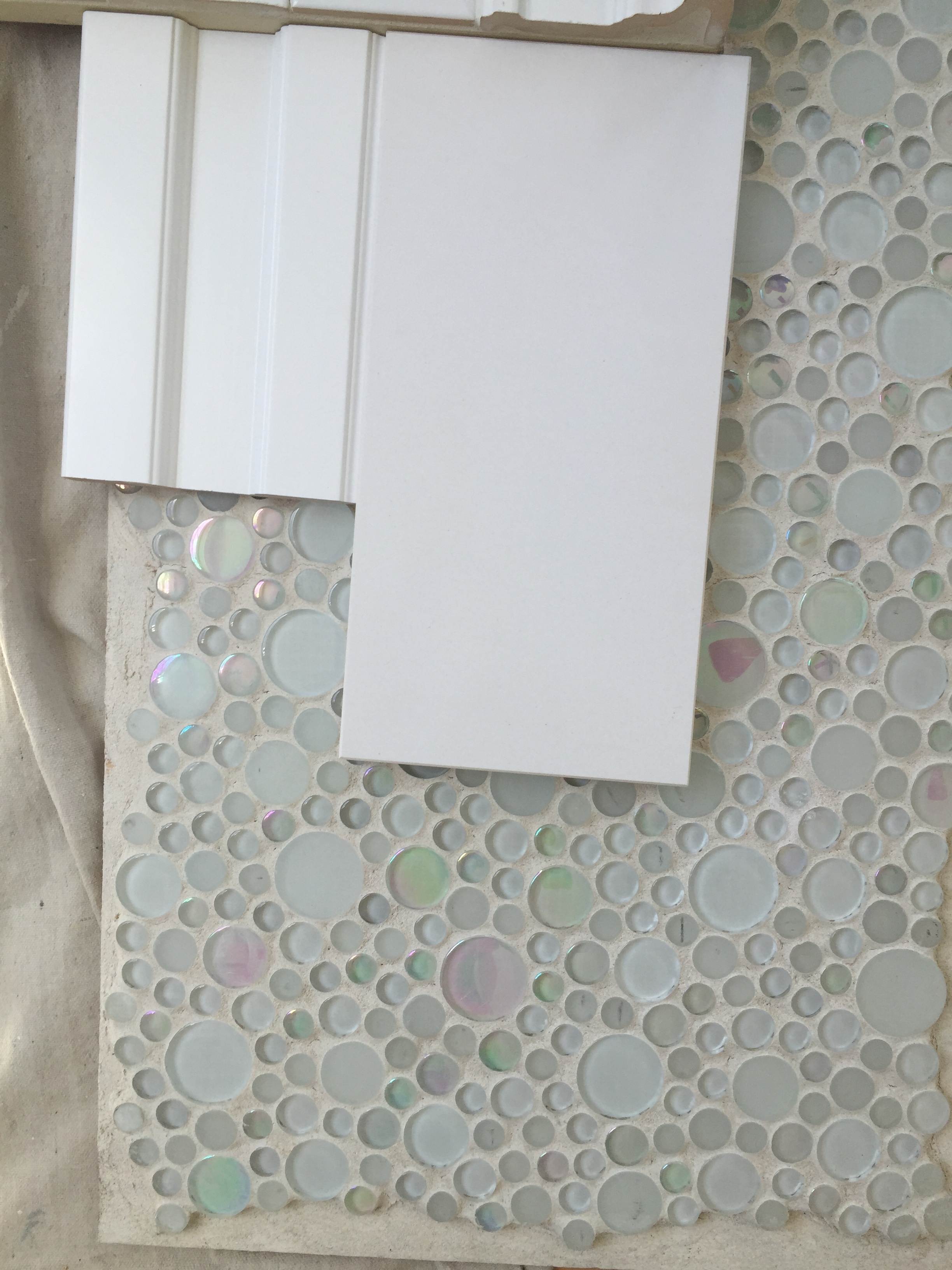 K I D S   B A T H R O O M // Is there a cuter floor for a bathroom of three little girls.  I feel like they would be little mermaids with this iridescent bubble floor tile.