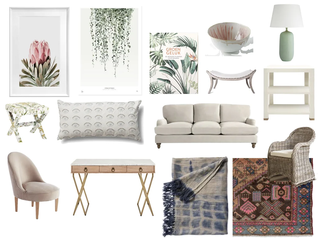 artwork // SHOPE BWD artwork / / MY DEAR ART SHOP book // MY DEAR ART SHOP bowl // ANTHROPLOGIE lamp // SHOP CANDELABRA stool // LAYLA GRACE evil eye pillow // REBECCA ATWOOD sofa // BALLARD DESIGNS bench // RESTORATION HARDWARE side table // SUSAN side chair // WISTERIA desk // SHOP CANDELABRA throw // SERENA & LILY rug // FURBISH STUDIO wicker chair // BUNGALOW CLASSIC