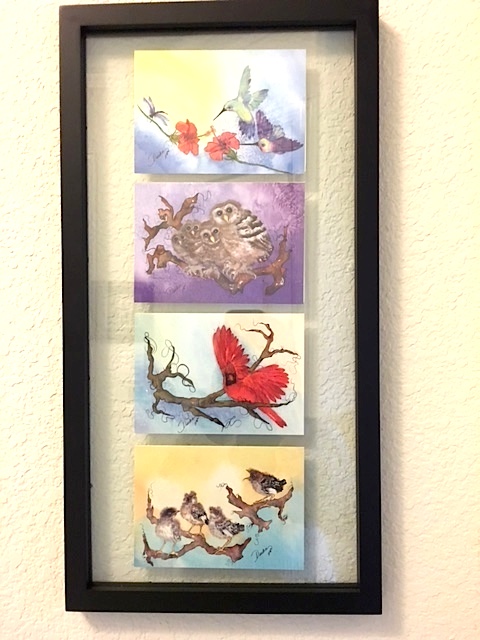 Four note cards framed by a customer!