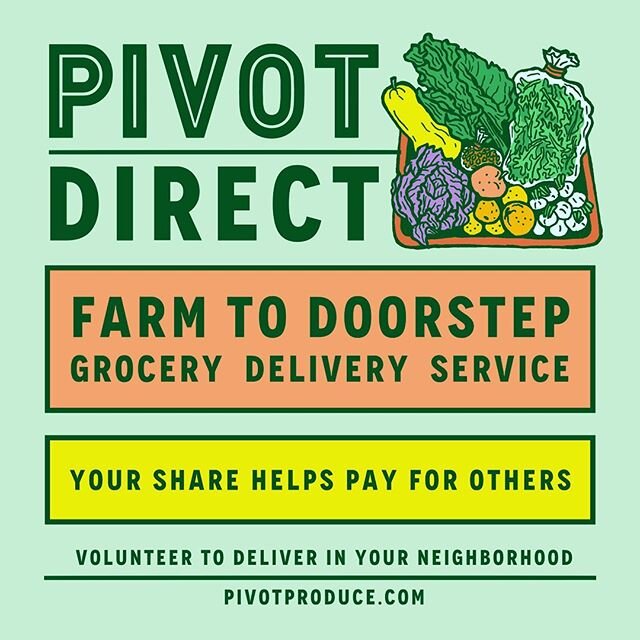 Pivot Direct - Home Delivery has launched. You can now sign up for weekly locally grown vegetable deliveries right to your doorstep! You can also donate and and we will deliver produce boxes for free to folx in our communities who need it. Link in Bi