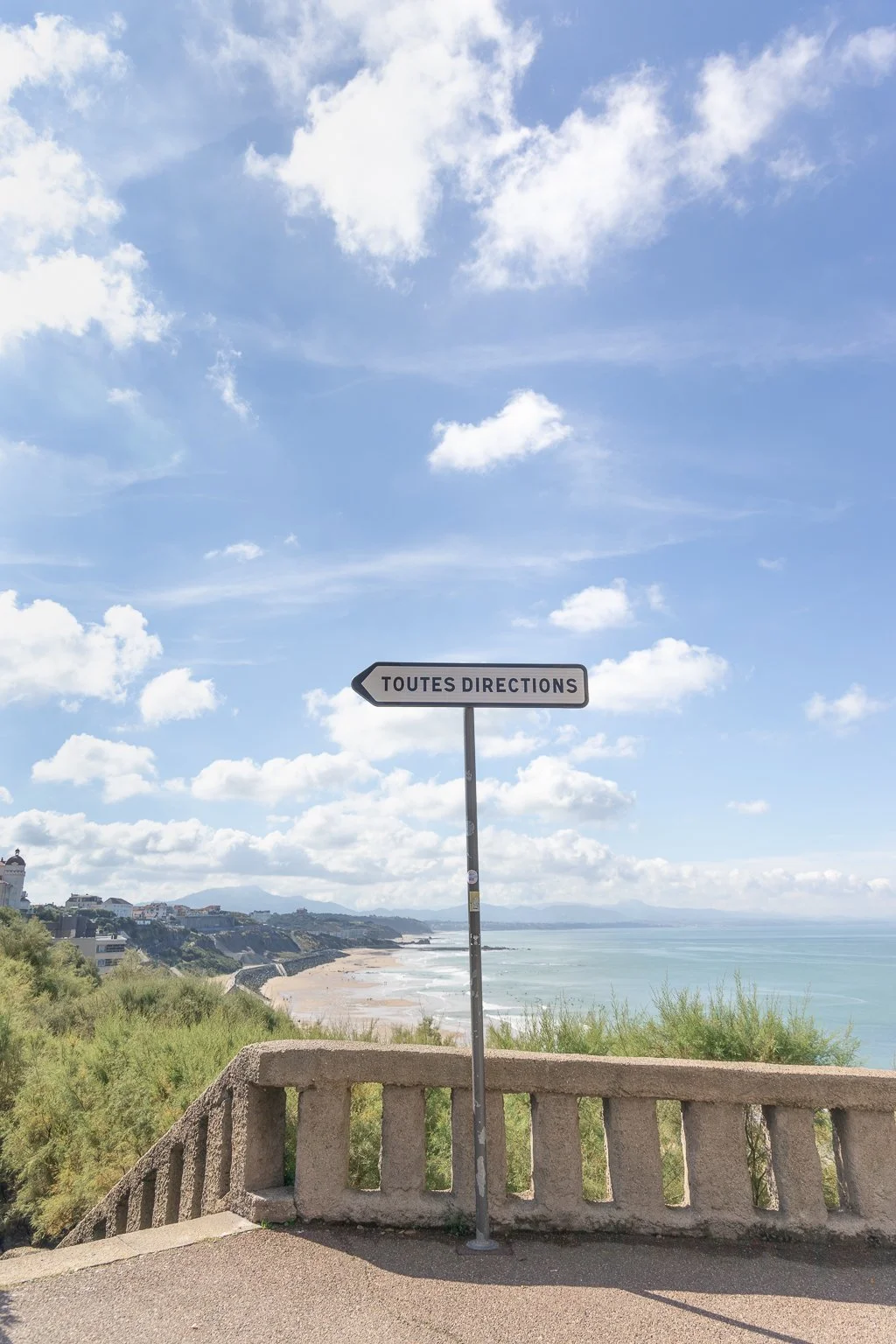 Panoramic view of the Phare de Biarritz lighthouse standing on the cliff above the Atlantic Ocean
