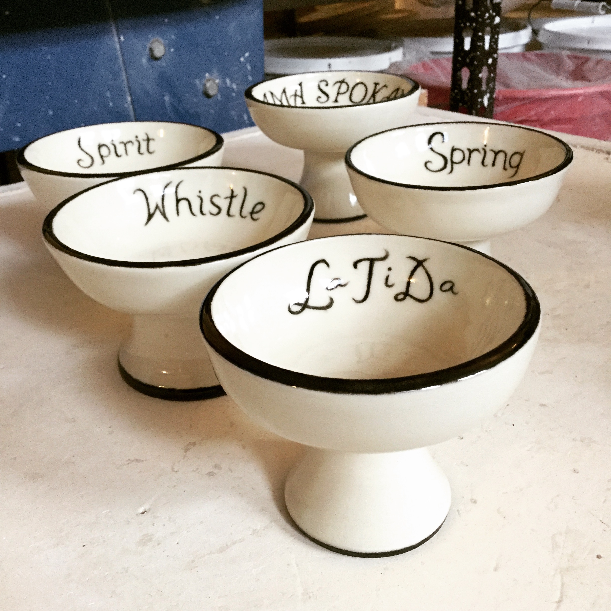 Custom Small Porcelain Pedestal Dog Bowl, Handmade, Personalized With Your Pet's Name