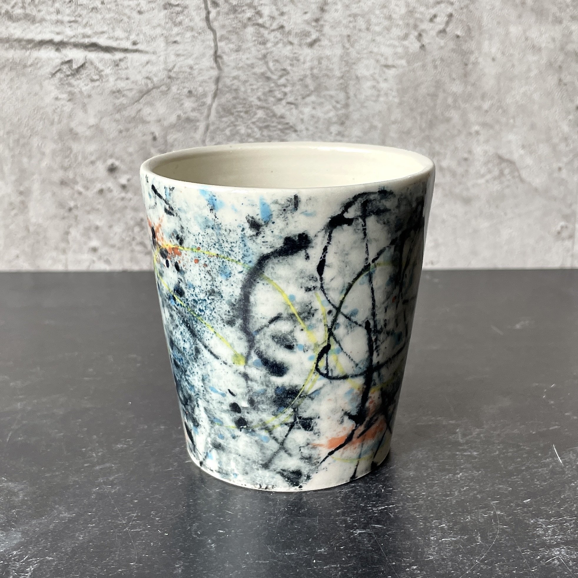 Handmade Porcelain Cup with Modern Graphic Design
