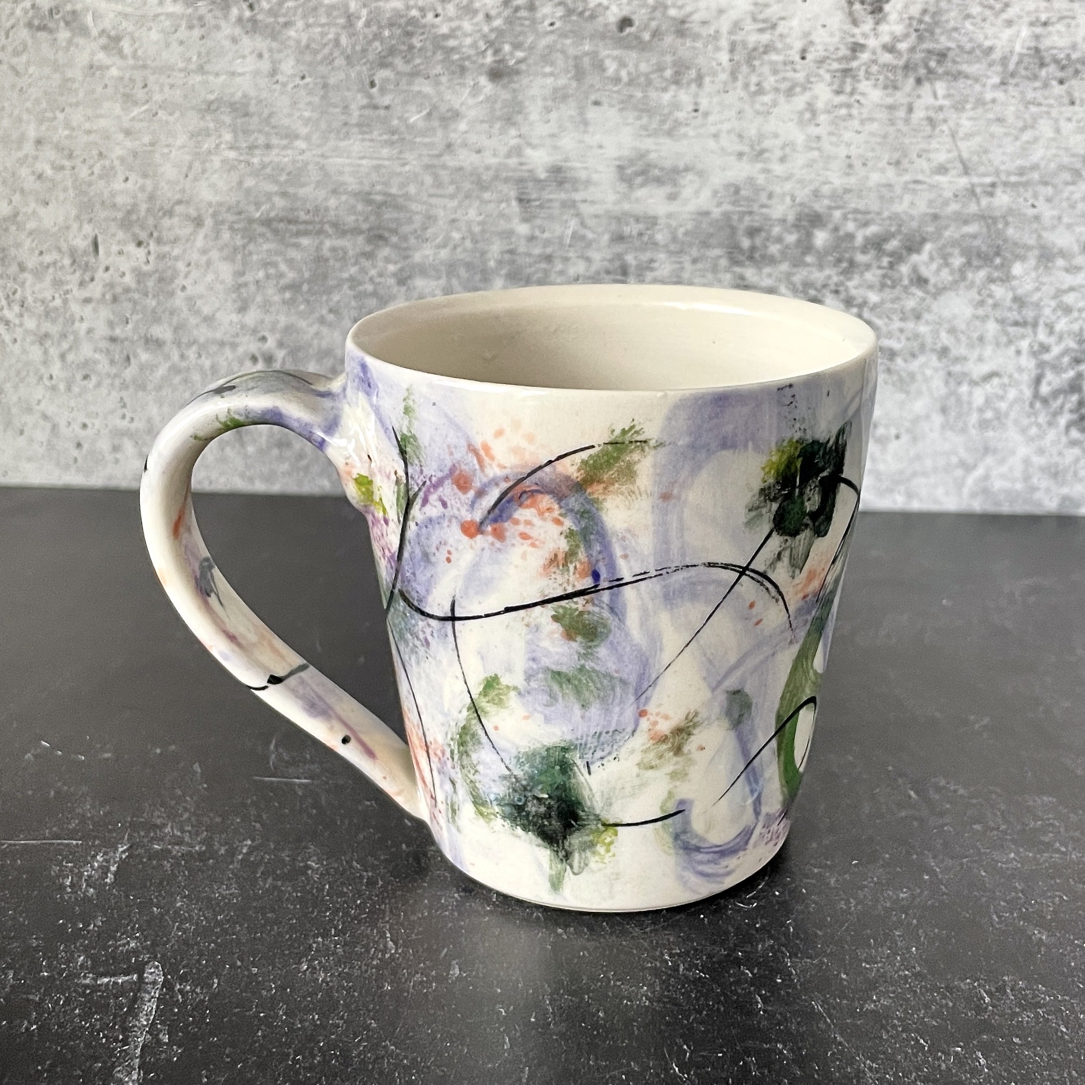 Handmade Porcelain Mug with Cheerful Abstract Colorway