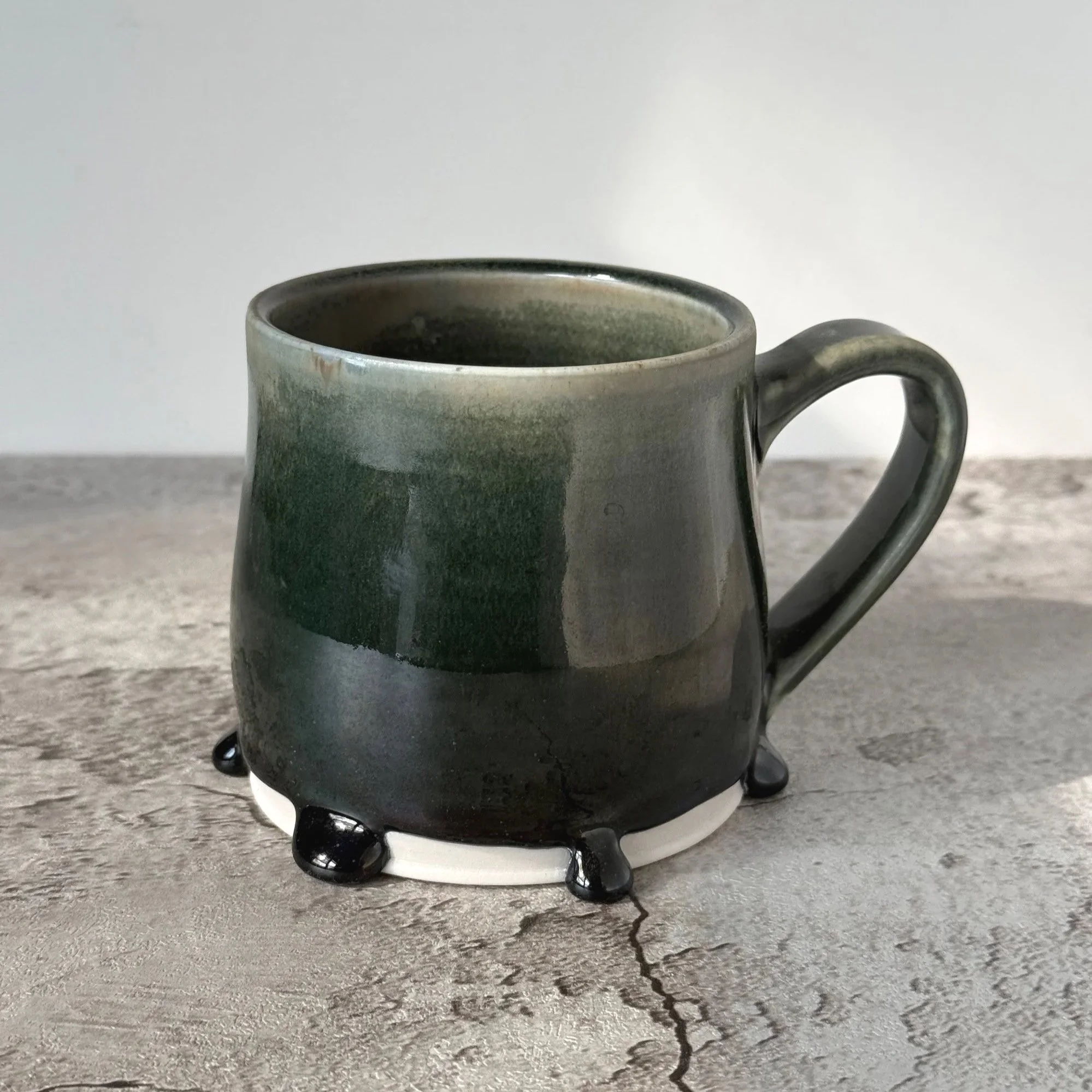 Deep Evergreen Mist Drippy Glaze Porcelain 