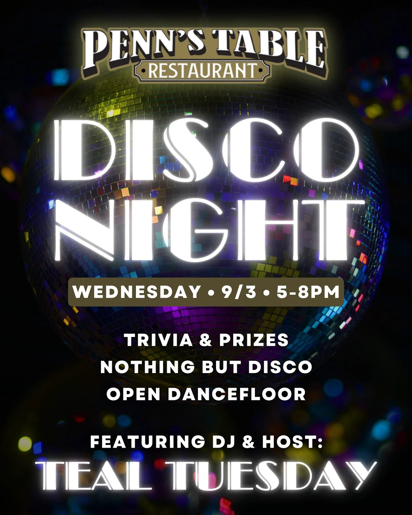 LET&rsquo;S BOOGIE! 🪩 Disco &amp; 70&rsquo;s trivia! 🕺🏻 Our next theme night is DISCO NIGHT this coming Wednesday! We&rsquo;ll be grooving 5-8pm with an open dancefloor and some trivia mixed in throughout the evening. Don&rsquo;t miss out on these