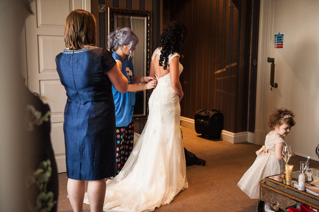 Bridal party getting ready at Eaves Hall, Clitheroe.