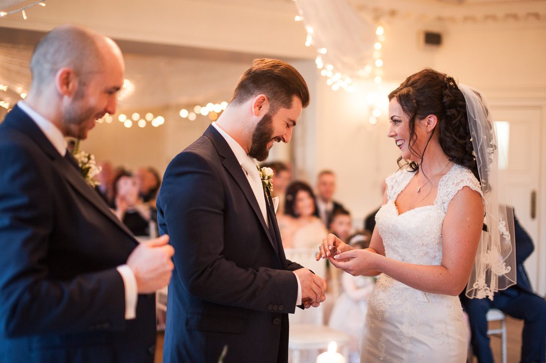 Exchanging rings during the wedding ceremony
