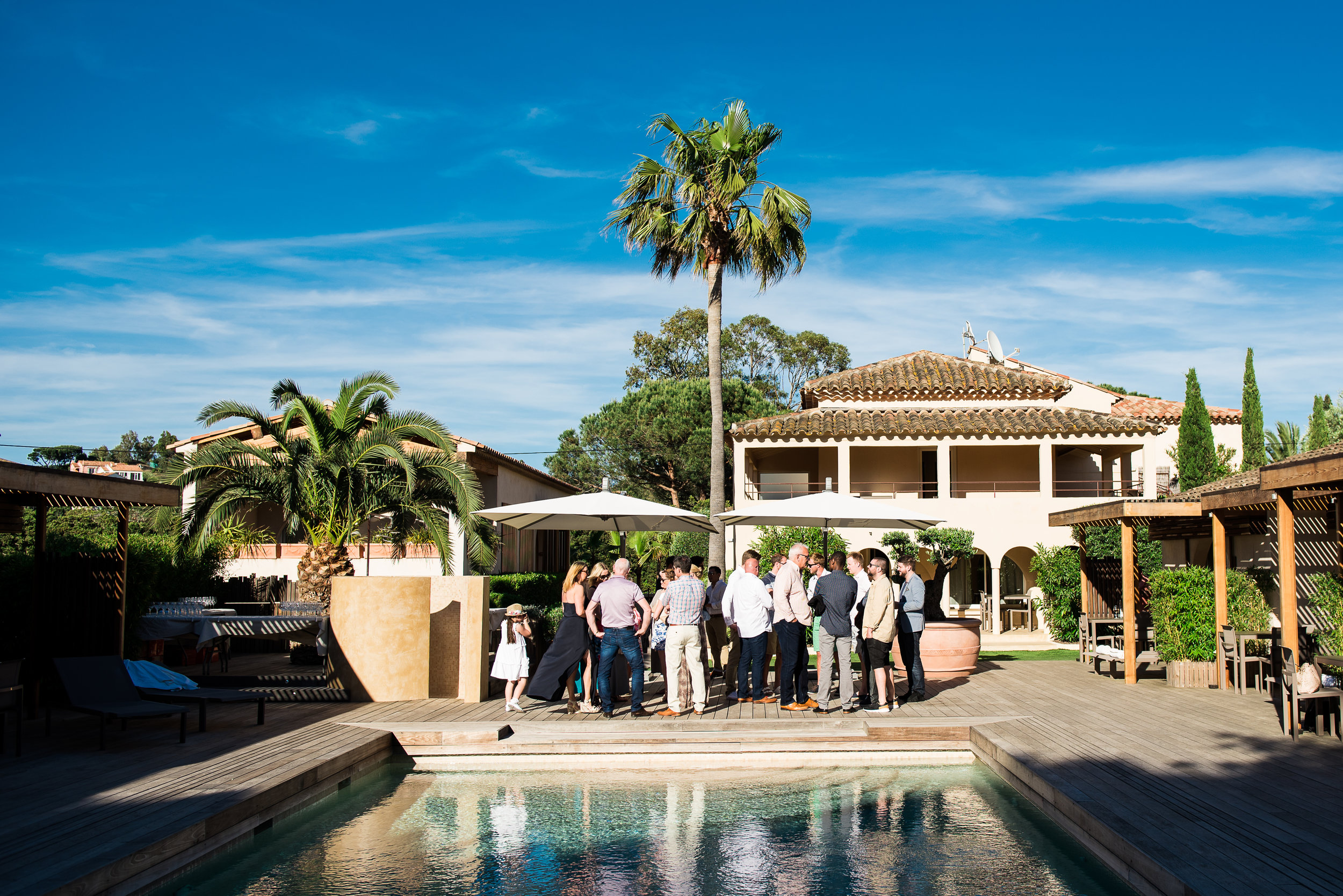 Guest gathered outside at the Villa Cosy in Saint Tropez. 